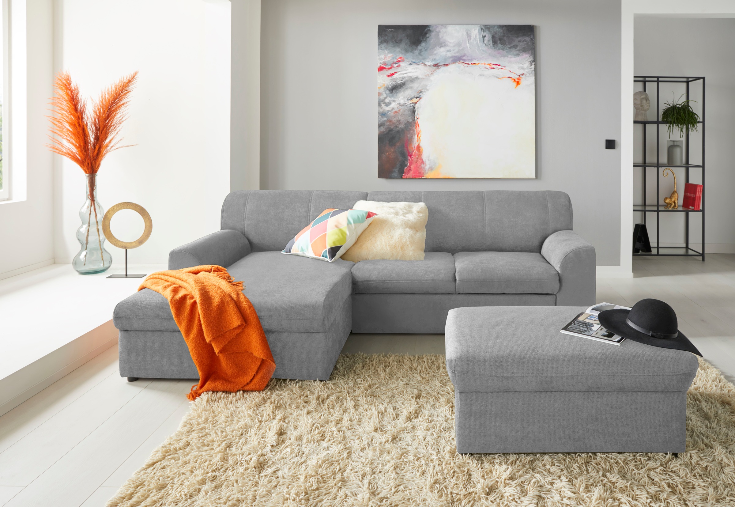 DOMO collection Ecksofa »Topper, elegant und zeitlos, kompaktes Stellmaß 245/155cm, L-Form«, mit Recamiere, wahlweise mit Schlaffunktion