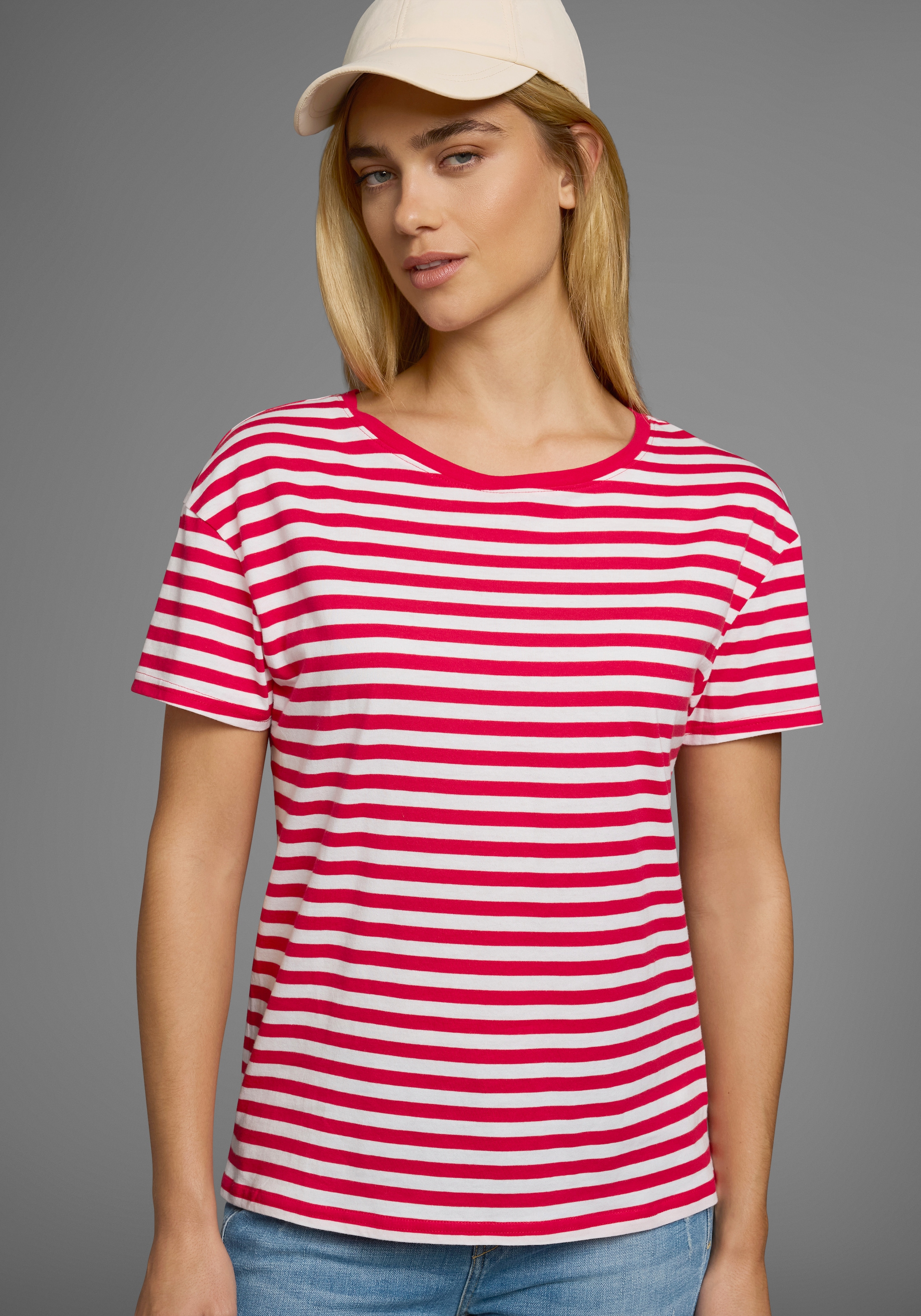 AJC T-Shirt Kurzarm,  taillierter Schnitt,  gestreift,  Rundhalsausschnitt