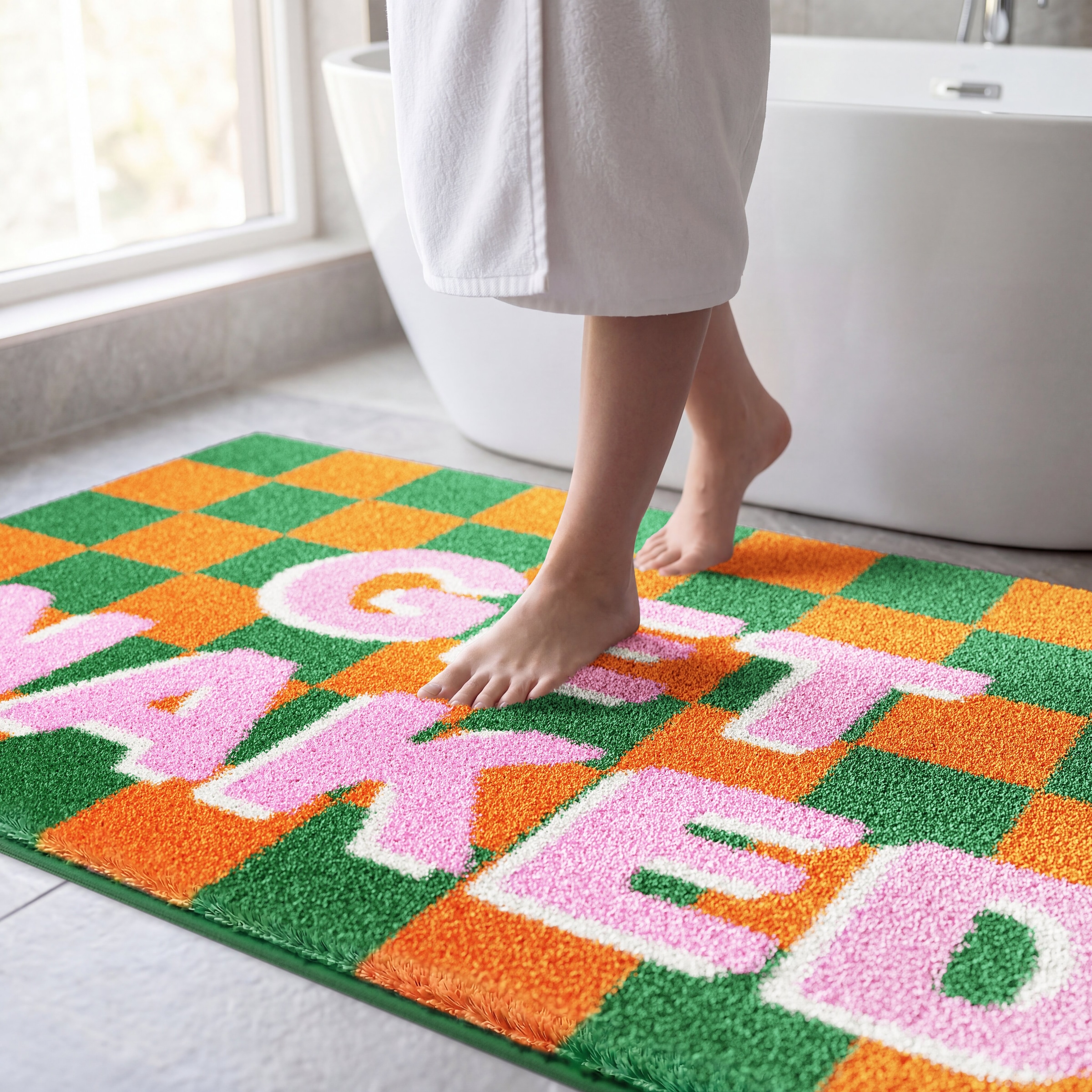 OTTO home Badematte »Get Naked, modern, Badvorleger, Badezimmer Teppich« Höhe 20 mm rutschhemmend beschichtet schnell trocknend Badteppich, mit Schriftzug, 2 Varianten, rechteckig