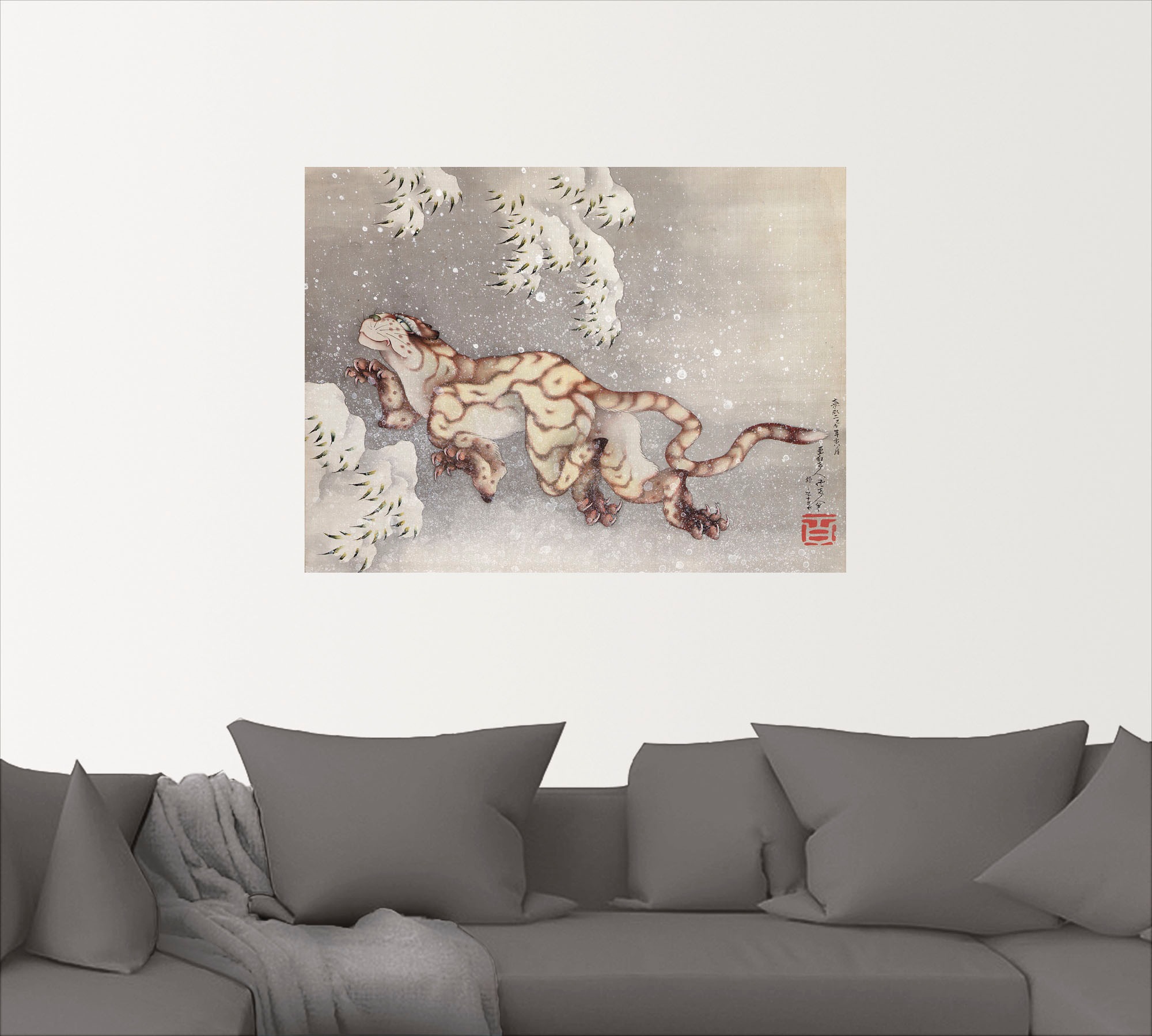 Artland Wandbild »Tiger in einem Schneesturm. Edo-Zeit«, Wildtiere, (1 St.), als Leinwandbild, Wandaufkleber in verschied. Größen