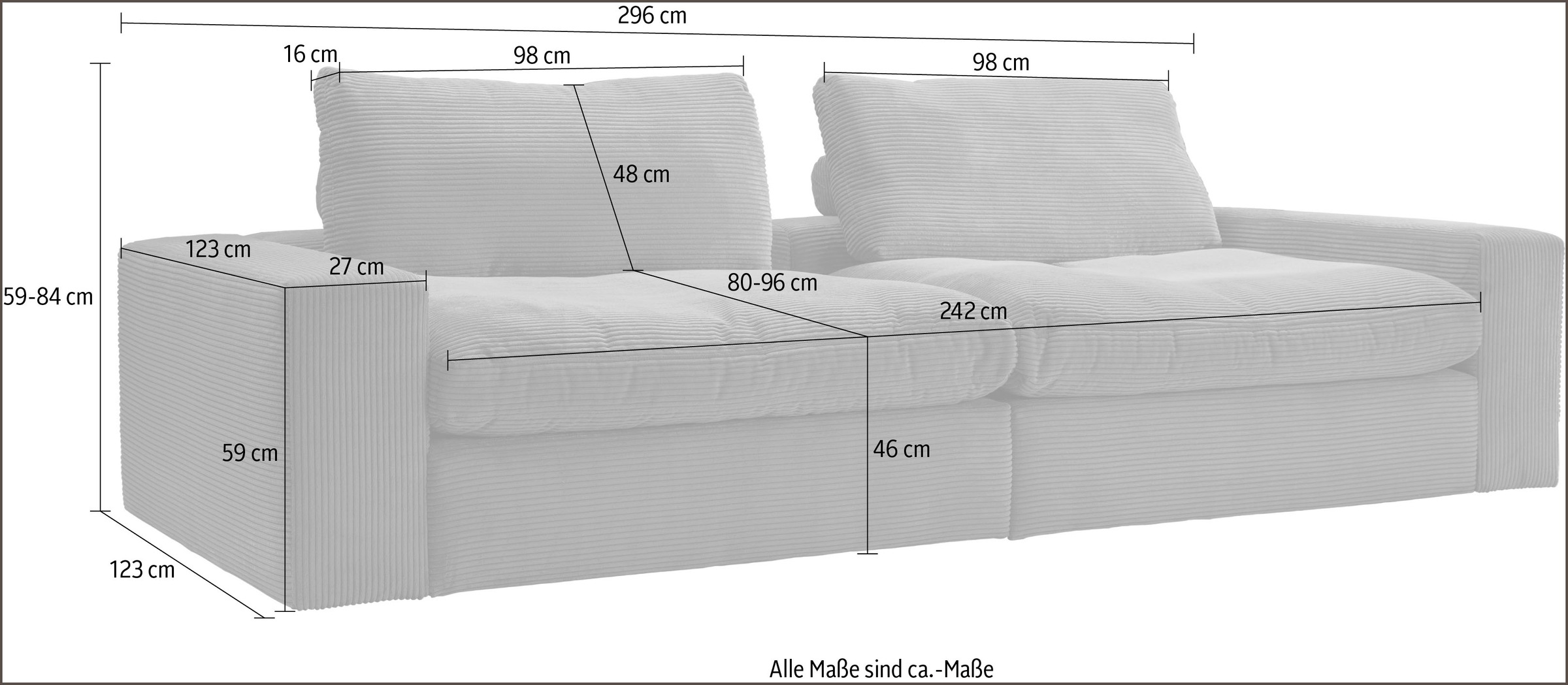 alina Big-Sofa »Sandy«, 296 cm breit und 123 cm tief, in modernem Cordstoff