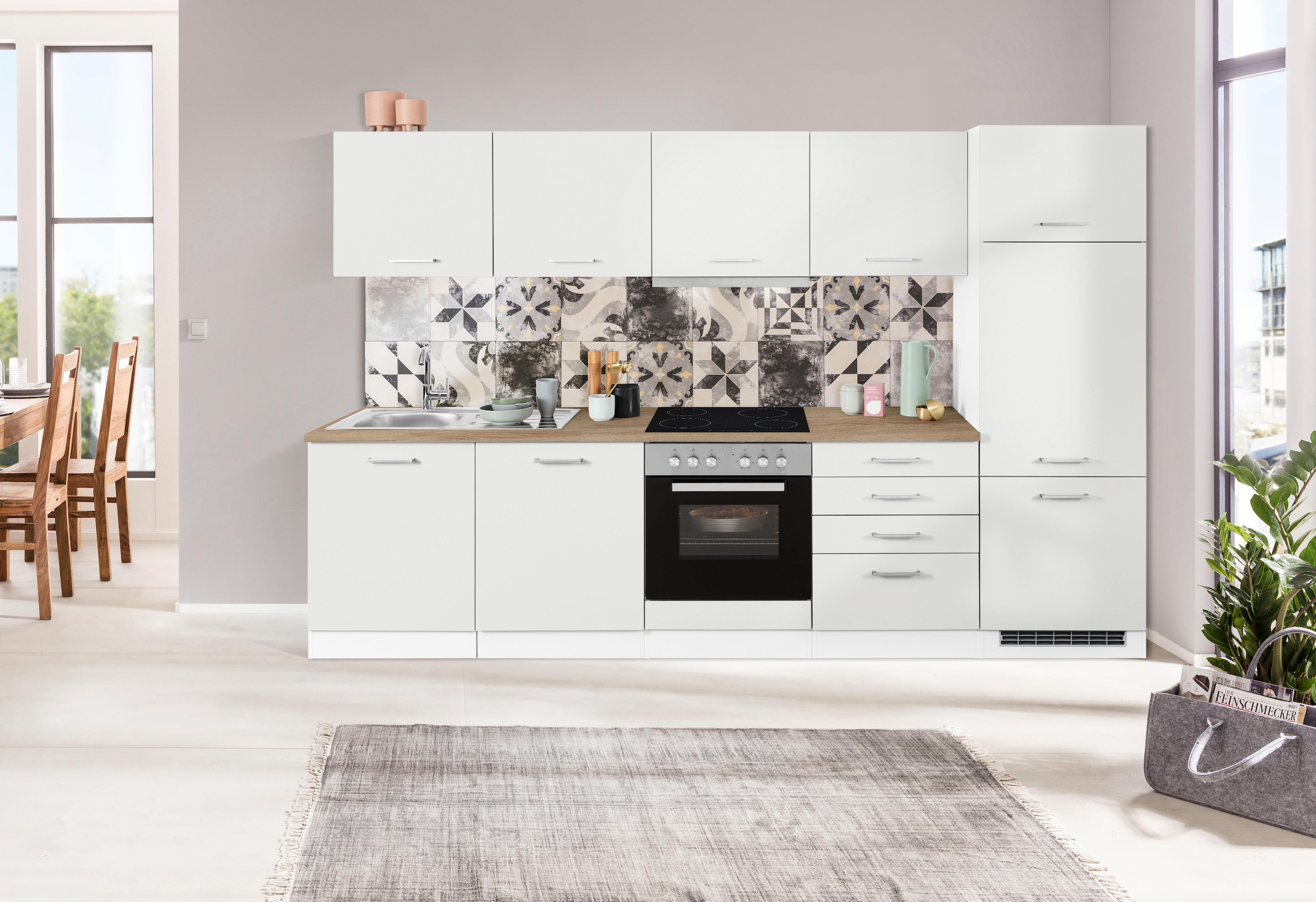 KOCHSTATION Küchenzeile »KS-Visby«, mit E-Geräten, Breite 300 cm inkl. Kühlschrank
