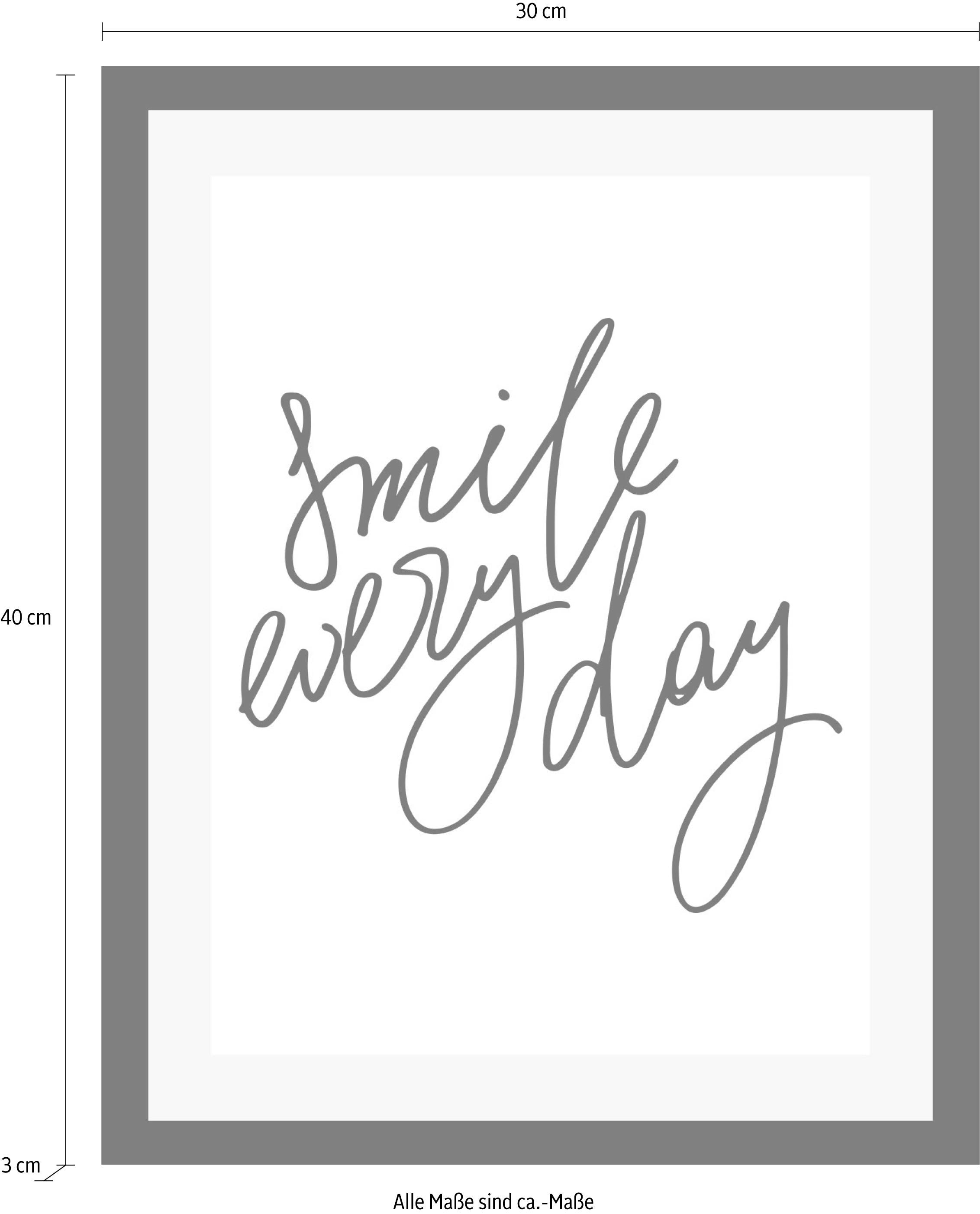 queence Bild »Smile« Motivationsbilder | Schriftzug | Schwarz-Weiß | Sprüche & Texte HD Premium Poster-Druck inkl. Holzrahmen