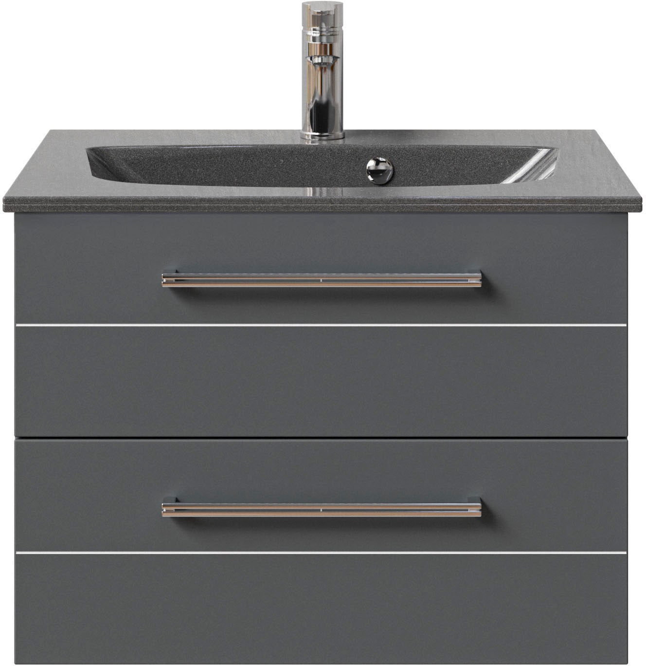 Saphir Waschtisch »Serie 6025 Mineralmarmor-Waschtisch mit Unterschrank, 67 cm breit«, Waschplatz mit 2 Schubladen, hängend, verschiedene Ausführungen