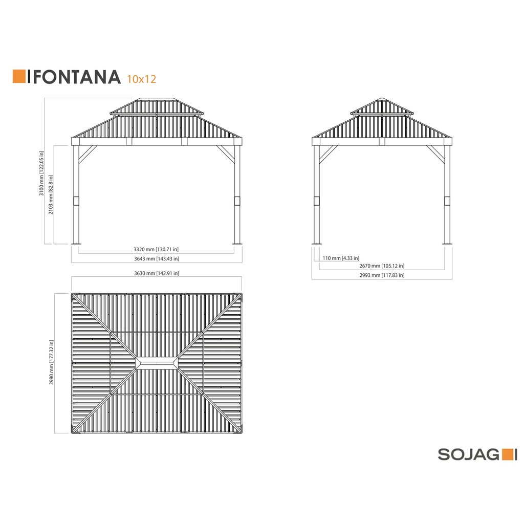 Sojag Pavillon »Fontana 10x12 Wood«, BxT: 365x300 cm