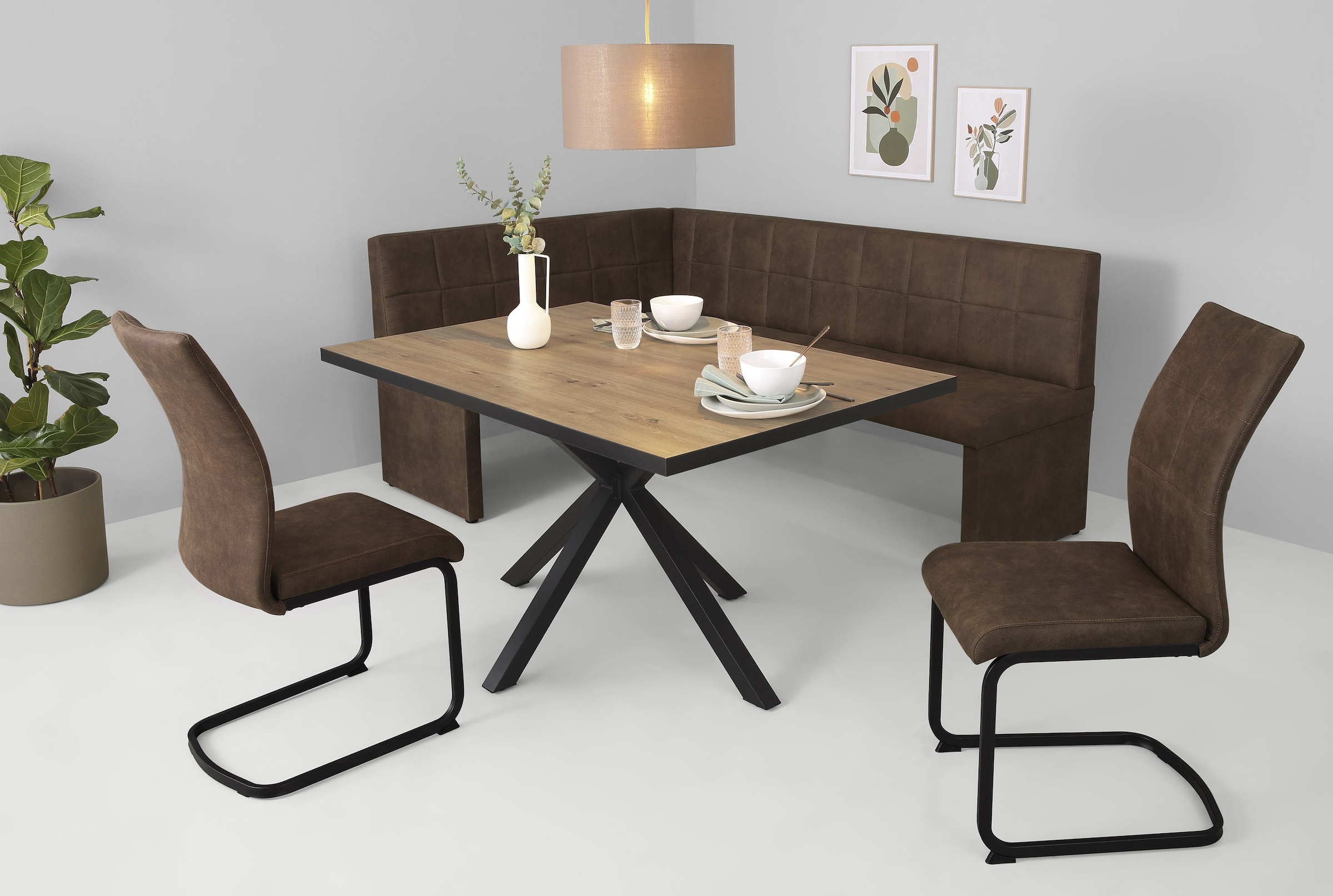 HELA Essgruppe »SPREE« 4 Stk. tlg. Esstisch 140x90 cm mit Dickkante, Microf günstig online kaufen