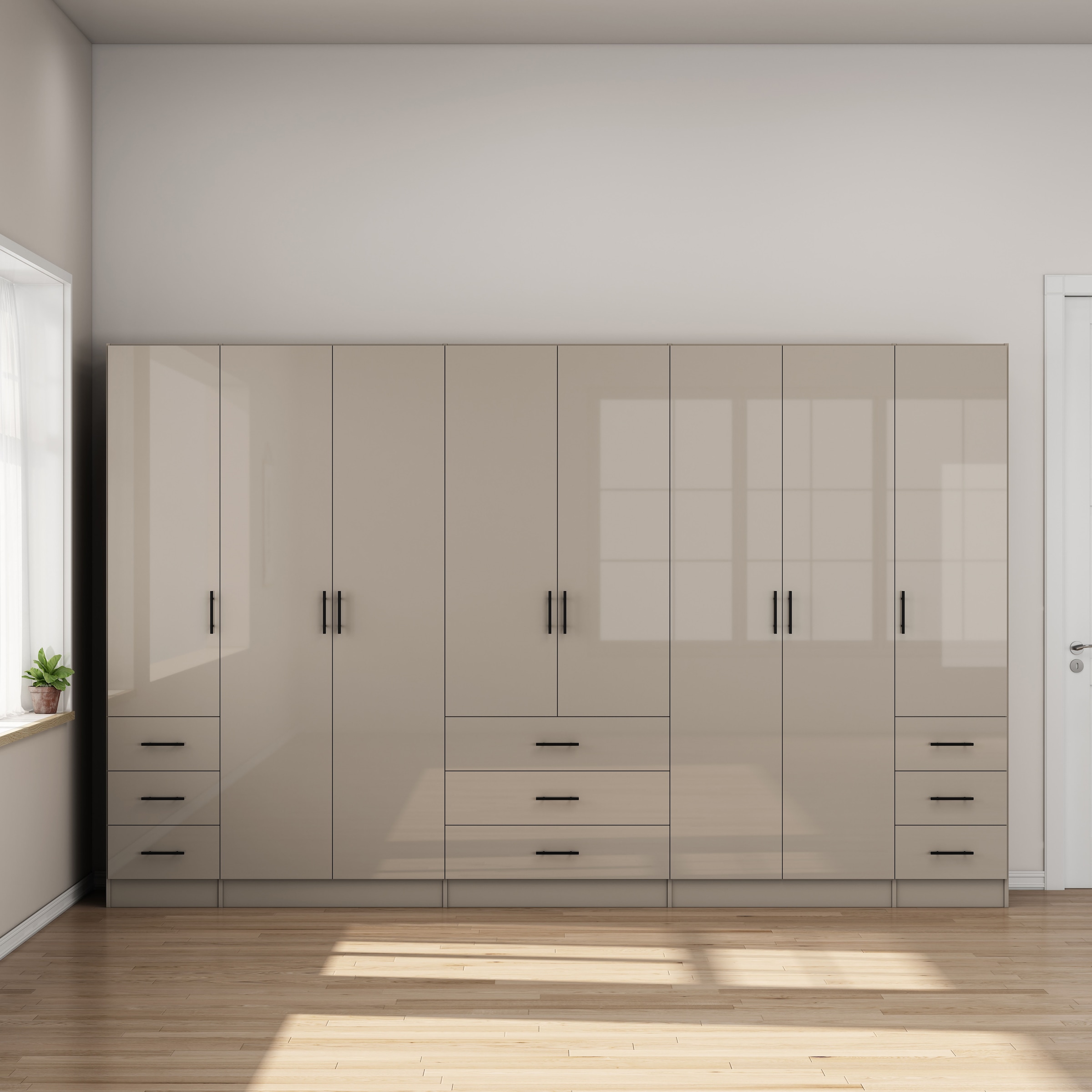 OTTO home Kleiderschrank »Trento Schlafzimmerschrank Garderobe hochglanz« Schrank mit 8 Türen und 9 Schubladen, hochglänzende Fronten