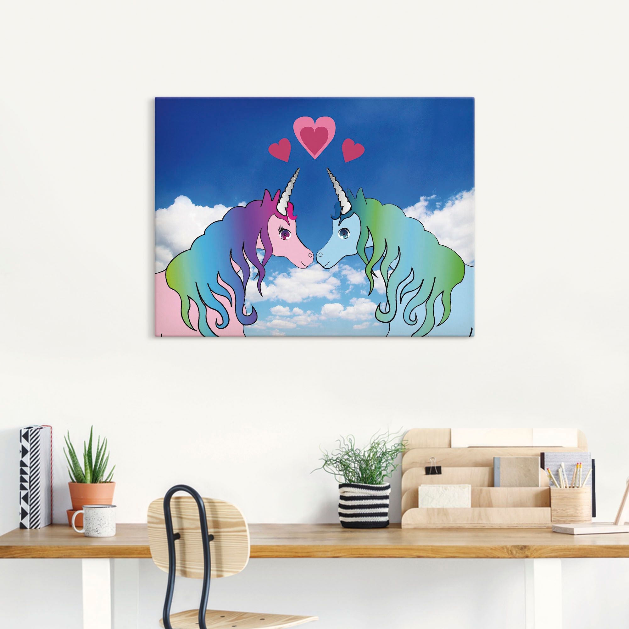 Artland Wandbild »Küssende Einhörner«, Animal Fantasy, (1 St.), als Leinwandbild, Wandaufkleber oder Poster in versch. Größen