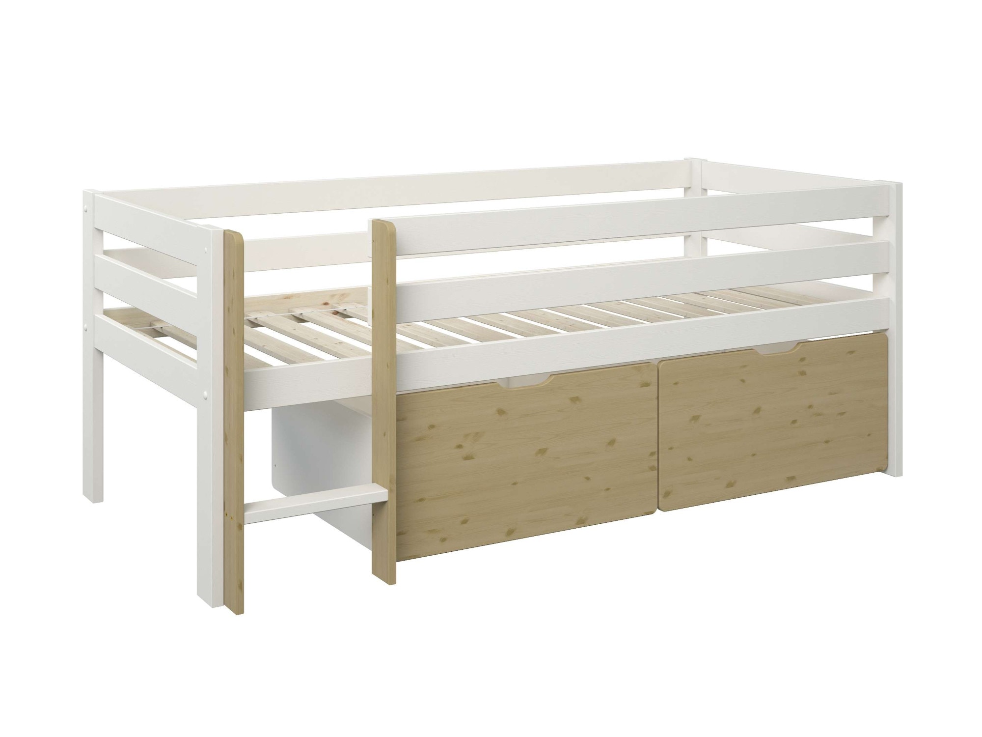 OTTO home Kinderbett »Tide, maximaler Stauraum durch Schubkästen, Massivholz« Kinderbett inklusive Lattenrost und 2 Bettkästen, 4 tlg. Hochbett mit Rausfallschutz, Made in EU