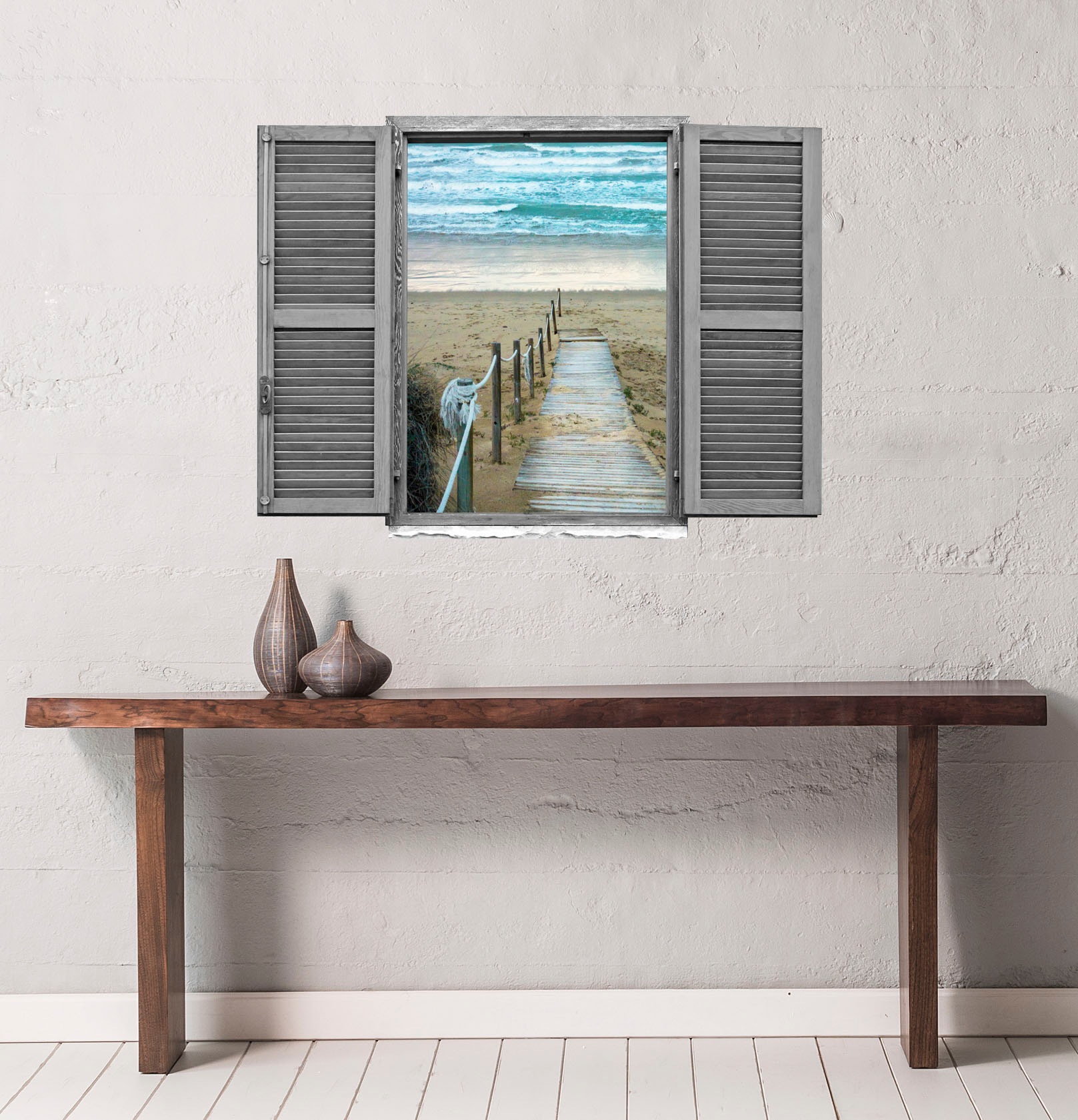 queence Wandtattoo »Steg zum Meer«, (1 St.), Wandsticker, Wandbild, selbstklebend, 3D, Fenster