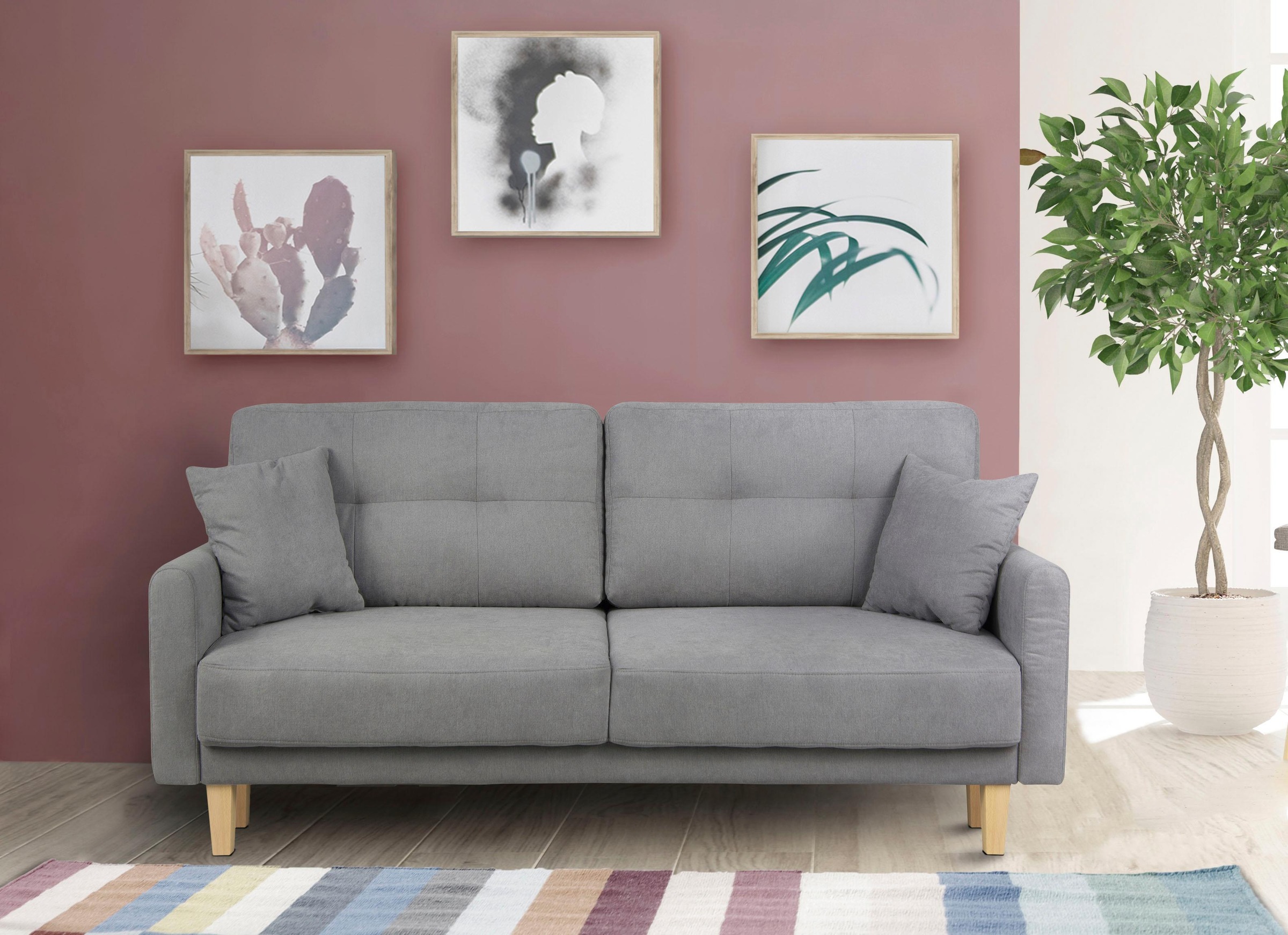 Home affaire 2-Sitzer »TRIPLO mit Wellenunterfederung, Maße B/T/H: 165/100/89 cm«, Sofa mit Steppung im Rückenbereich, incl. Rückenkissen und Zierkissen