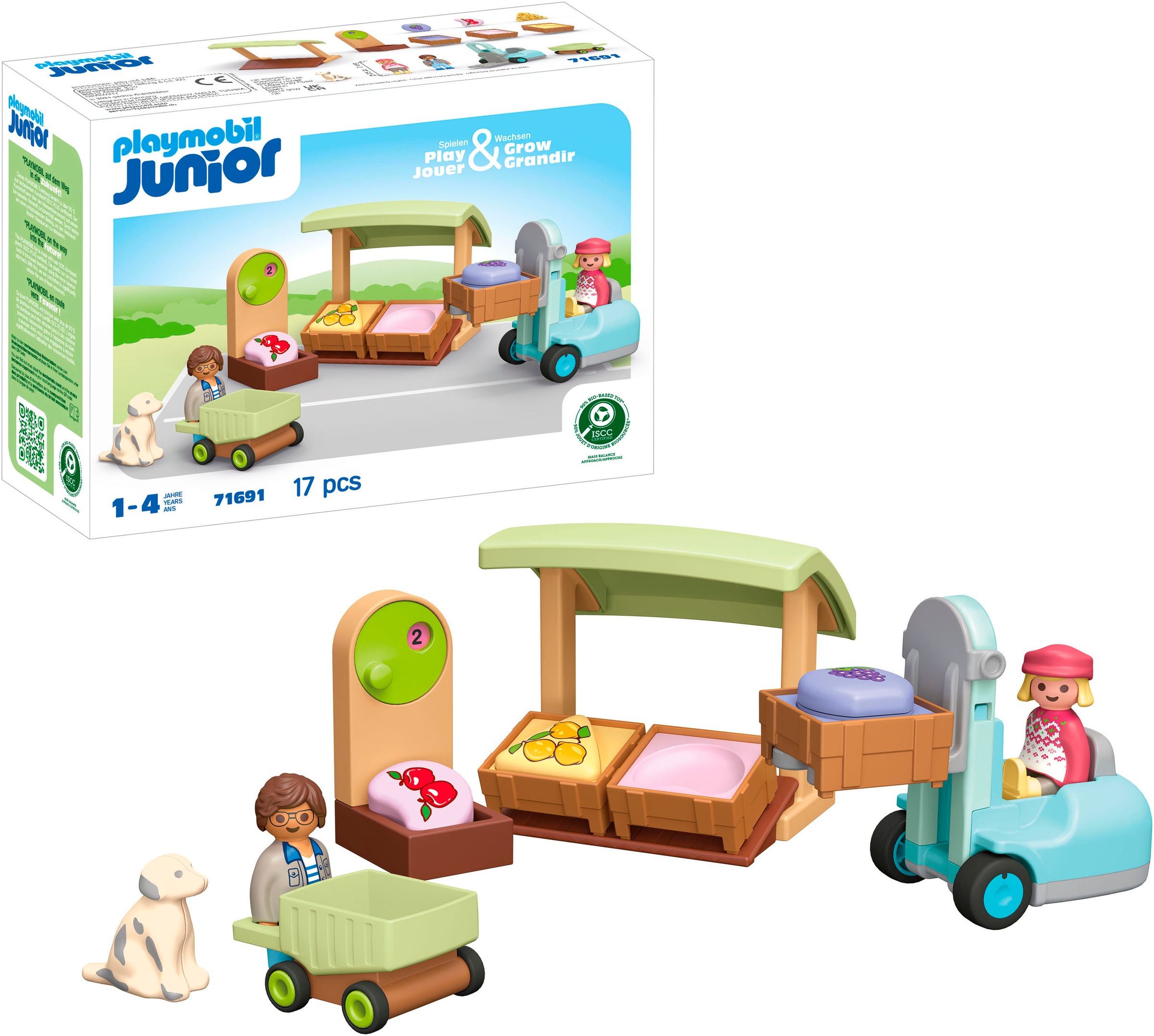 Playmobil® Konstruktions-Spielset »Bio-Marktstand & Gabelstapler (71691), JUNIOR« Made in Europe