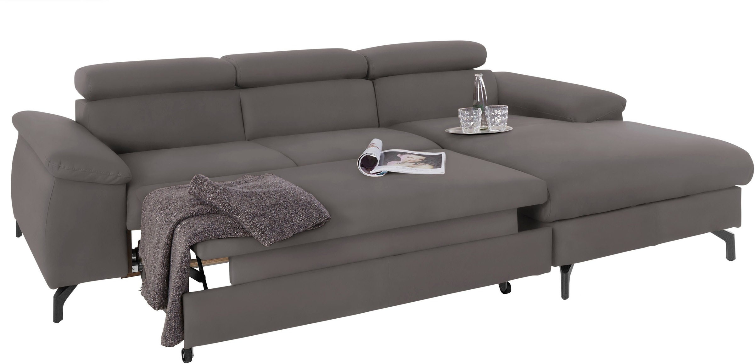 COTTA Polstergarnitur »Komaris L-Form«, (Set), Set bestehend aus: Ecksofa mit Kopfteilverstellung & Hocker