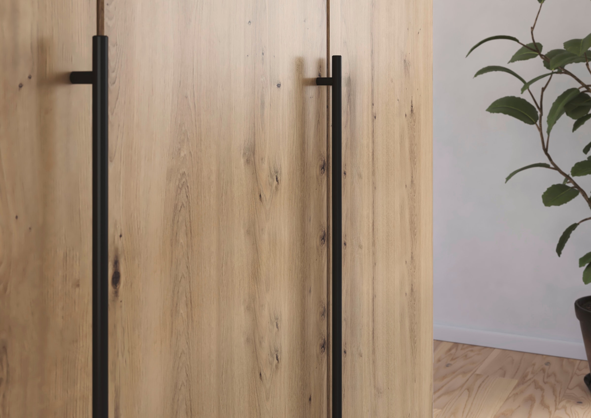 rauch Kleiderschrank, (in 3 verschiedenen Ausstattungen BASIC/CLASSIC/PREMIUM), mit hochwertigen Stangengriffen in Schwarz aus Metall MADE IN GERMANY