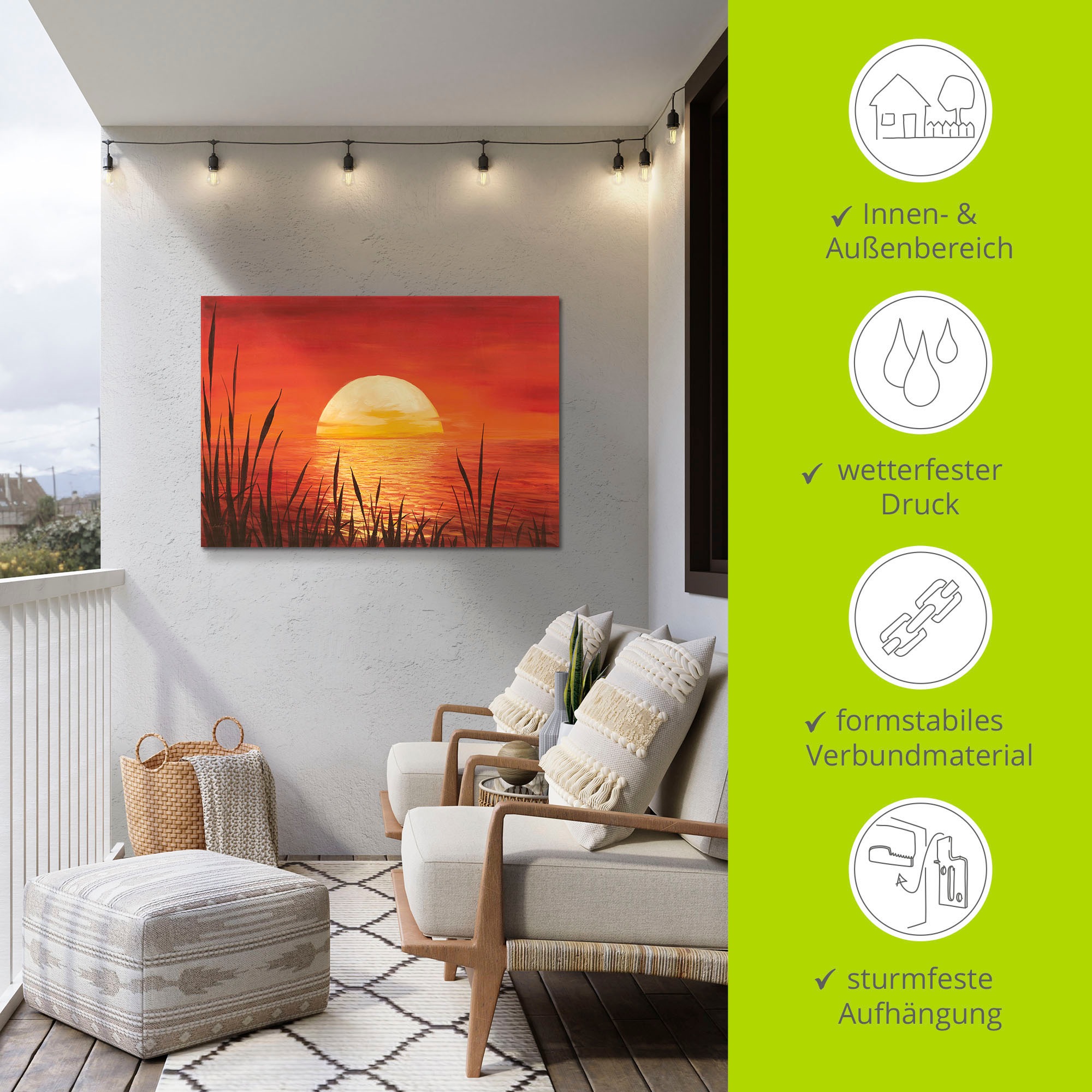 Artland Wandbild »Roter Sonnenuntergang am Ozean«, Bilder vom Sonnenuntergang & -aufgang (1 Stück), in vielen Größen & Produktarten - Alubild / Outdoorbild, Leinwandbild, Poster, Wandaufkleber / Wandtattoo auch für Badezimmer geeignet