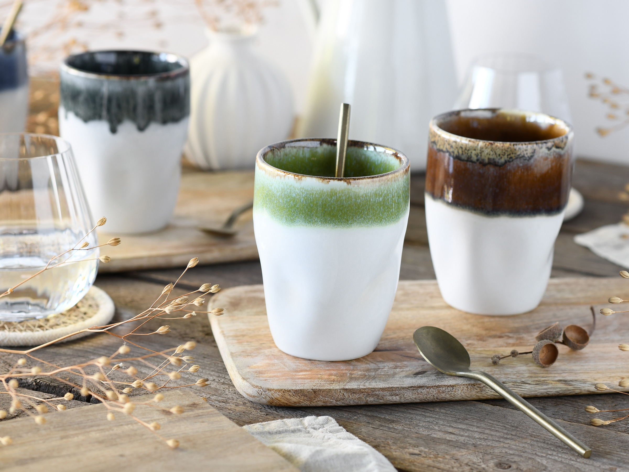 CreaTable Becher »Squeezy Cascade, Kaffeebecher 4-tlg« Einzigartige Optik, Reaktivglasur