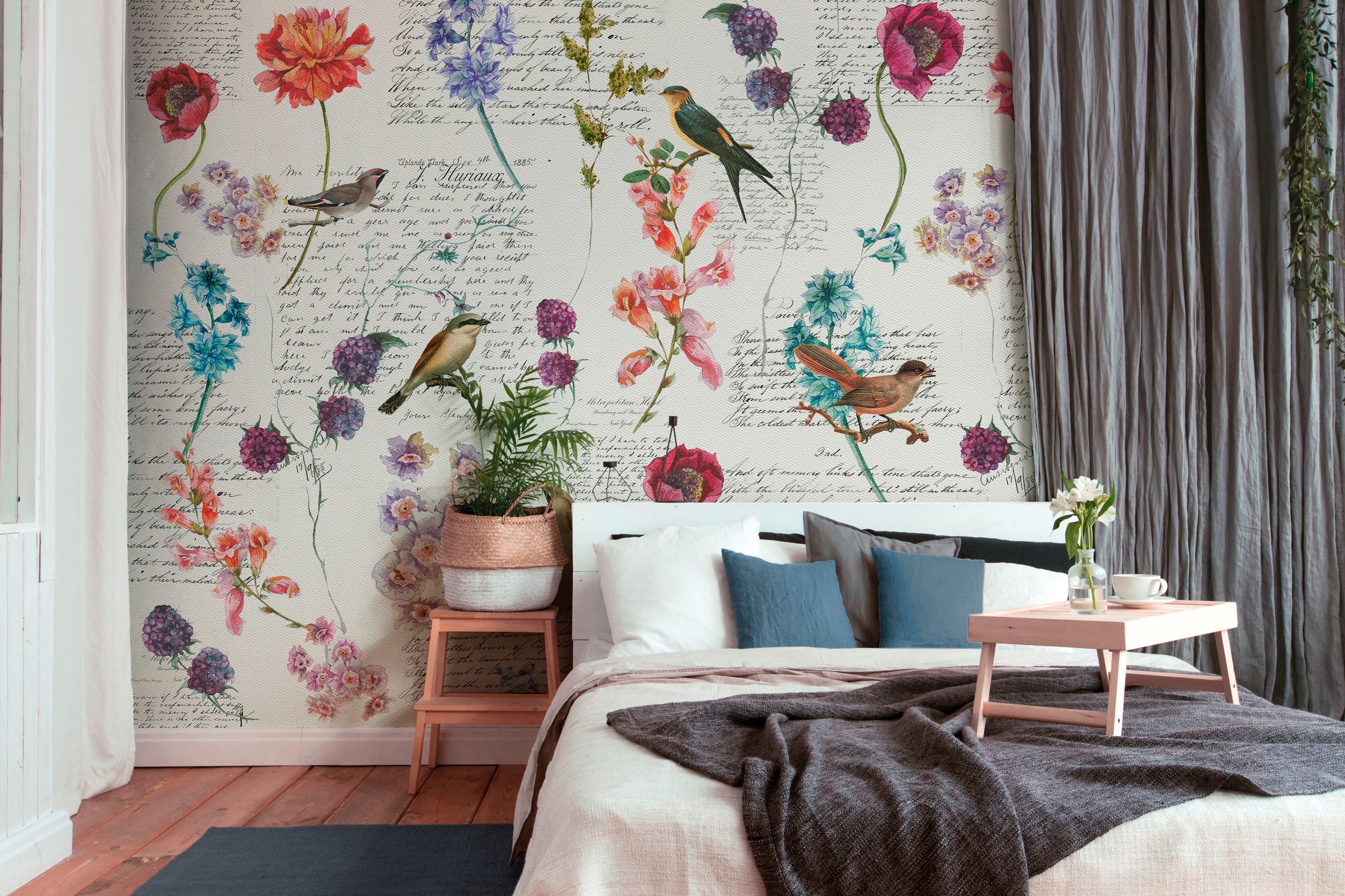 Architects Paper Fototapete »Atelier 47 Bird Poetry 1«, floral, Vlies, Wand, Schräge, Decke