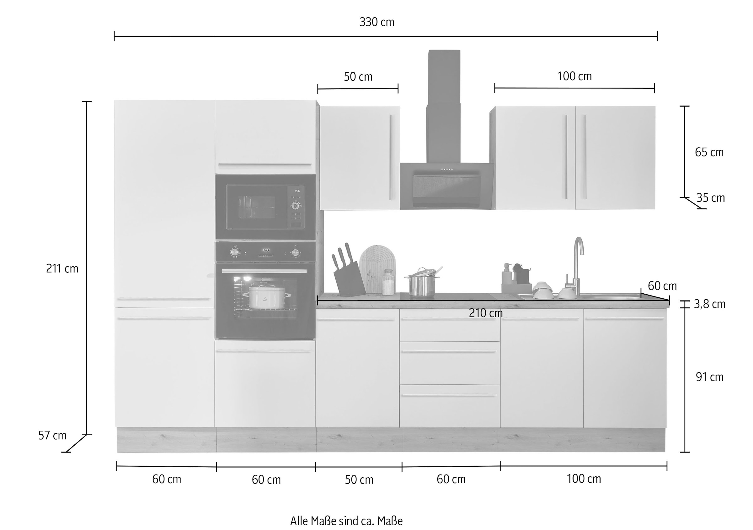KOCHSTATION Küchenzeile »Florida«, Breite 330 cm, wahlweise mit E-Geräten,Softclose für Türen/Schubkästen