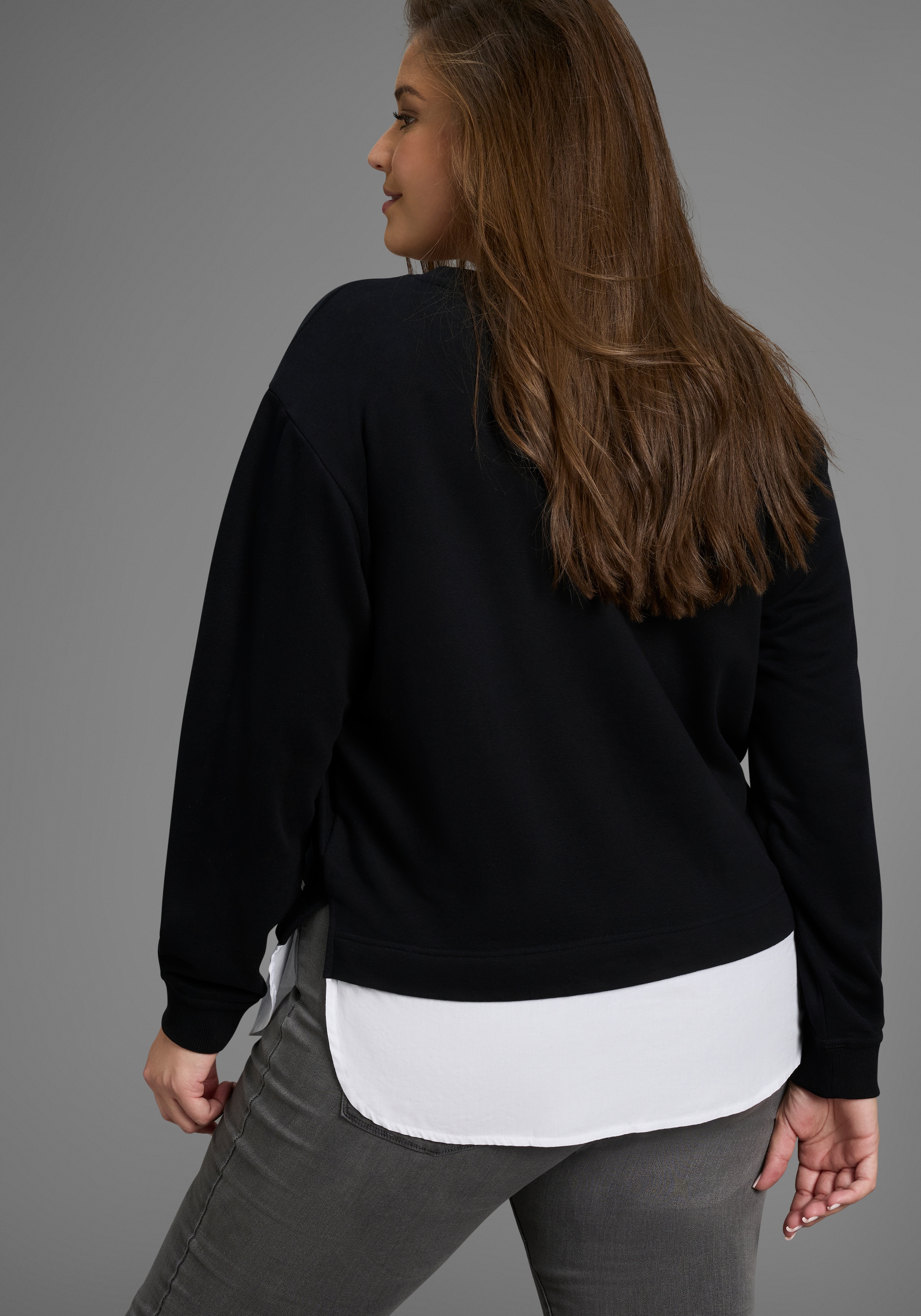 Laura Scott CURVE Sweatshirt, mit gepflegtem Bluseneinsatz - GROSSE GRÖSSE