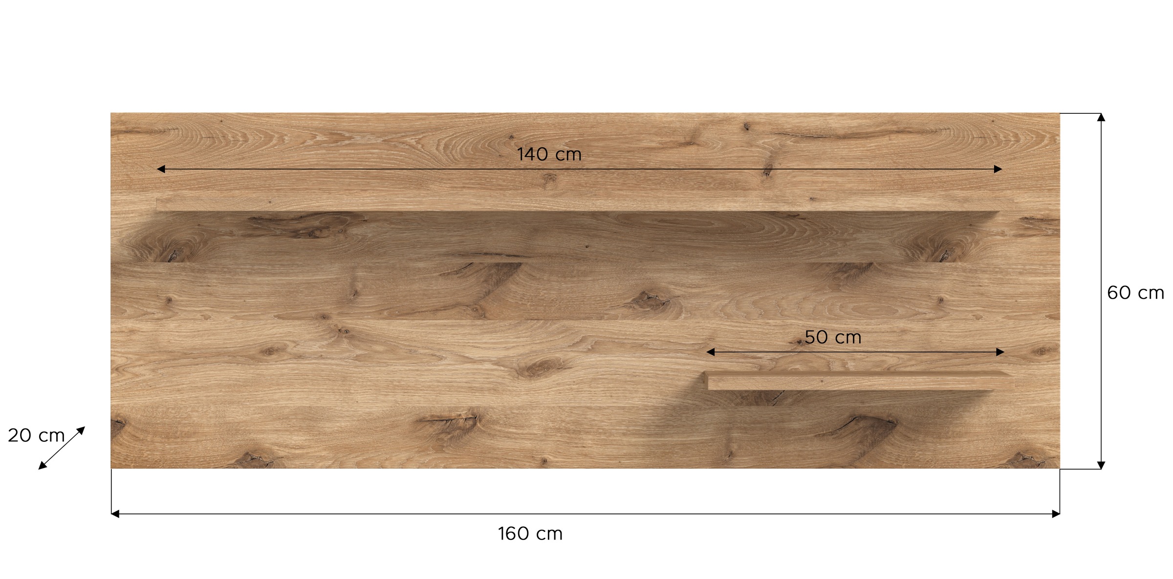 INOSIGN Wandboard »Silvestris, Breite 160 cm, 2 Ablageböden, inkl. Montagematerial«, (1 St.), Regal, Wandregal, Ablage, Wandpaneel, Ablageboard