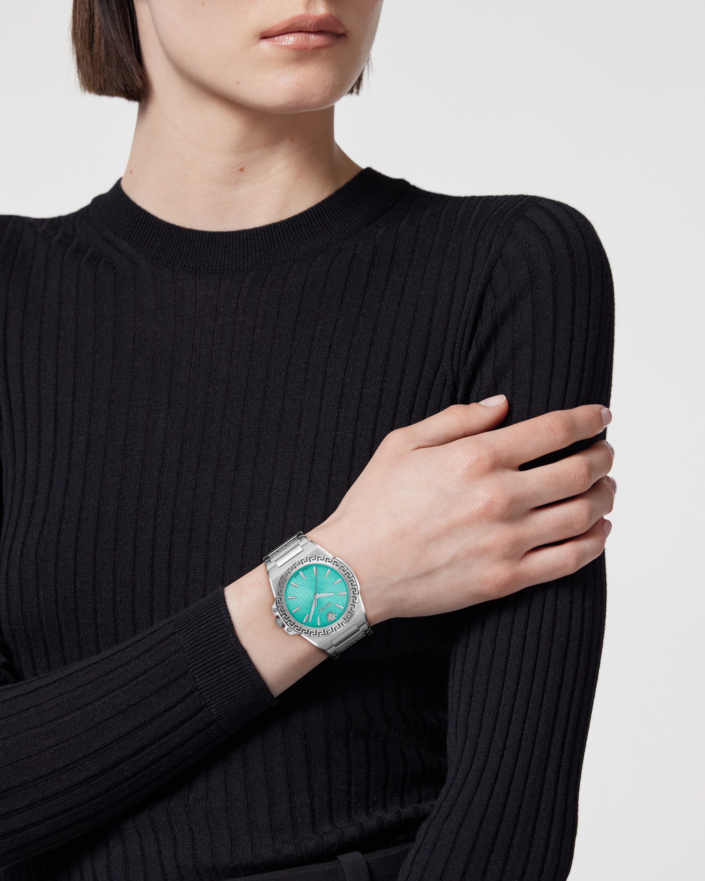 Versace Quarzuhr »GRECA REACTION LADY«, Armbanduhr, Damenuhr, Swiss Made, Edelstahlarmband, analog
