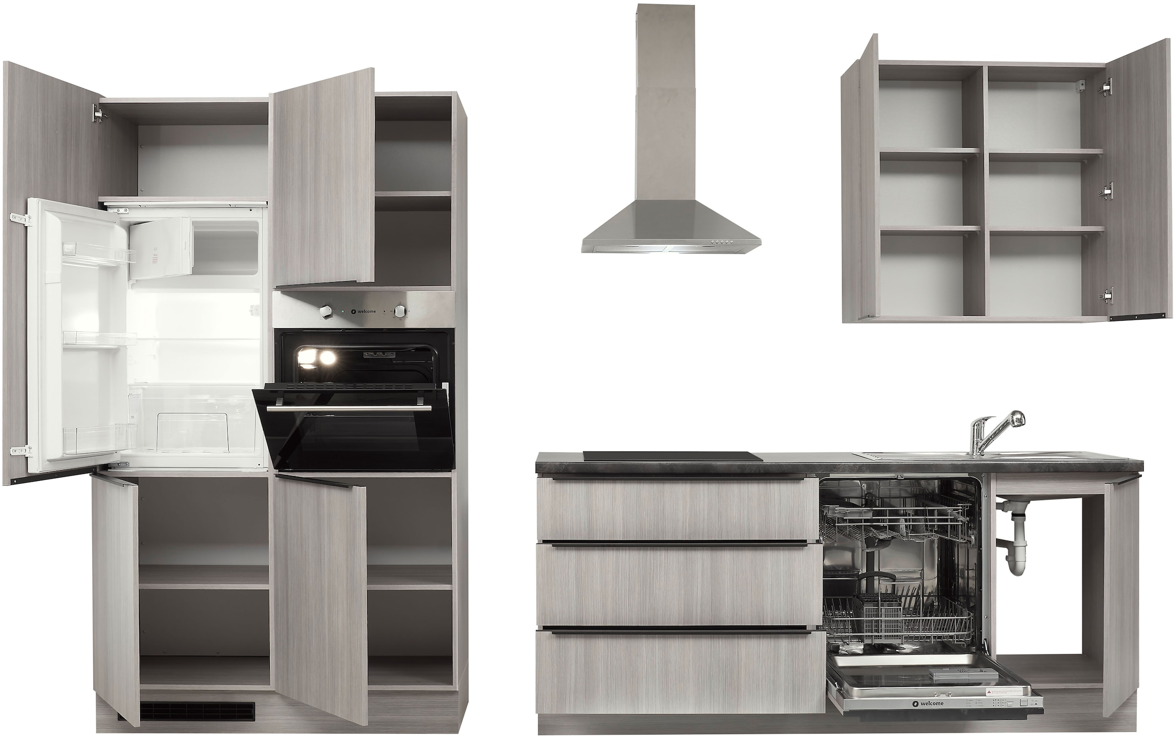 BASIC by Balculina Küchenzeile »Landzeit BxHxT 320x240x60 cm« Breite 320cm, wahlweise mit E-Geräten, Softclose, Metallschubkasten