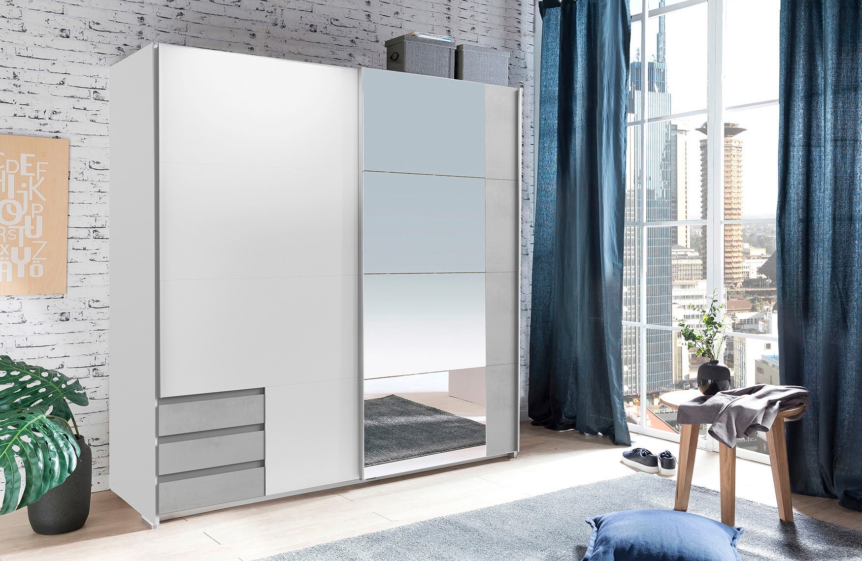 Wimex Schwebetürenschrank »Emden moderner Kleiderschrank mit Spiegel und Schubladen BESTSELLER«, Schlafzimmer Schrank Garderobenschrank mit Schwebetüren Topseller