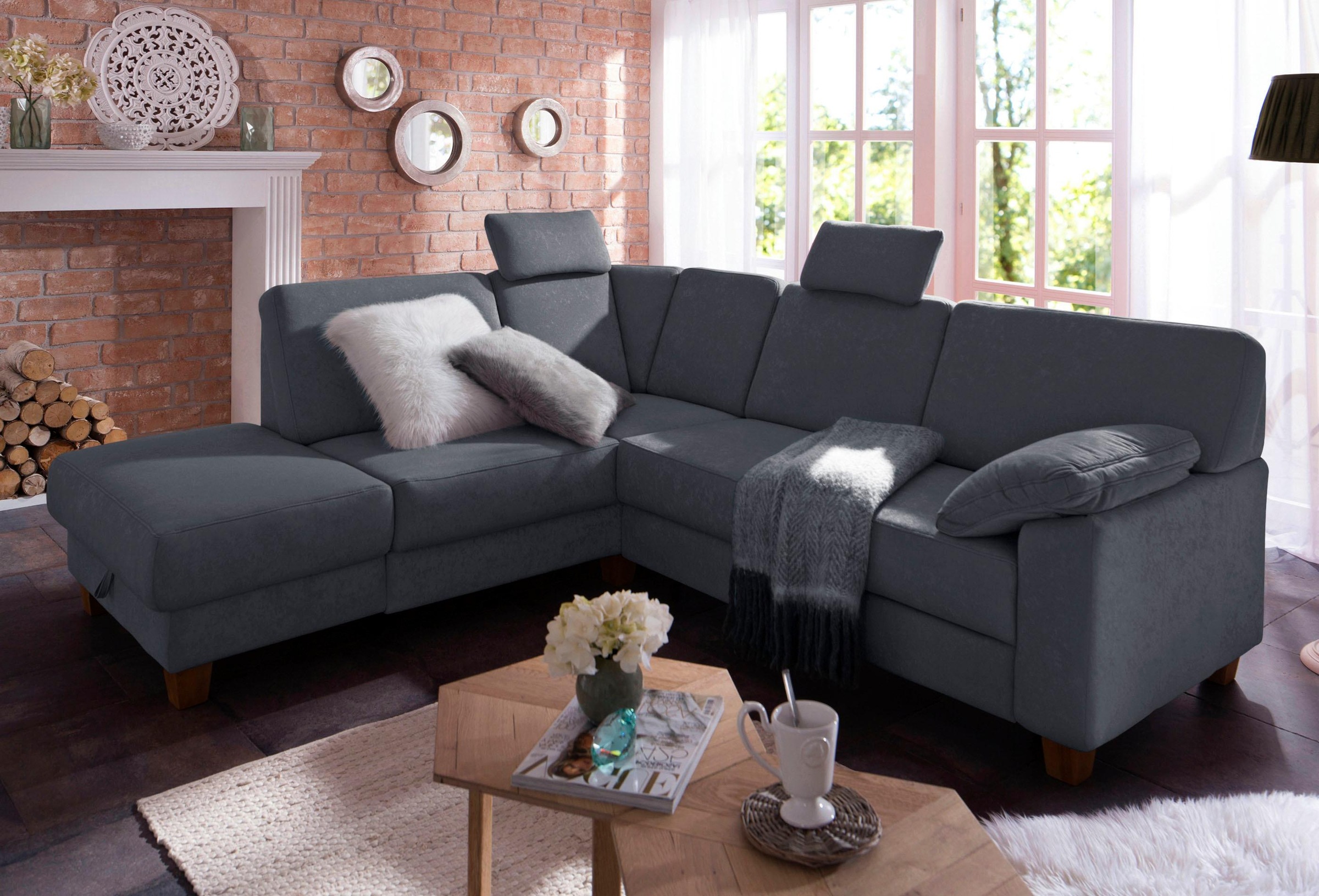 Home affaire Ecksofa »Belfort L-Form«, mit Federkern, wahlweise mit Bettfunktion und Stauraum