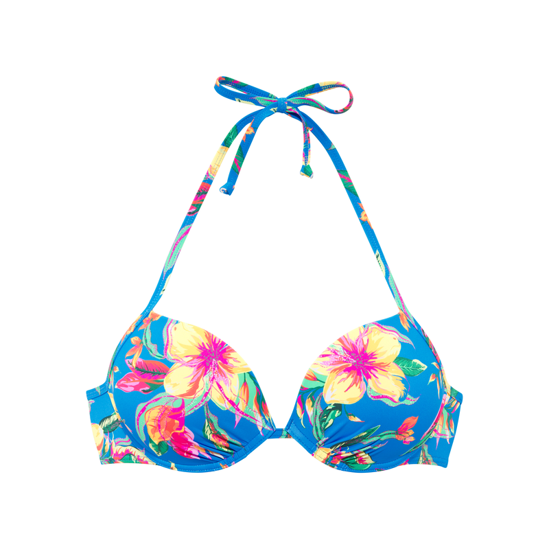 LASCANA Push-Up-Bikini-Top »Malia« mit tropischem Print blau bedruckt 34 - Cup AA Cup AA 34 Florales Druckdesign