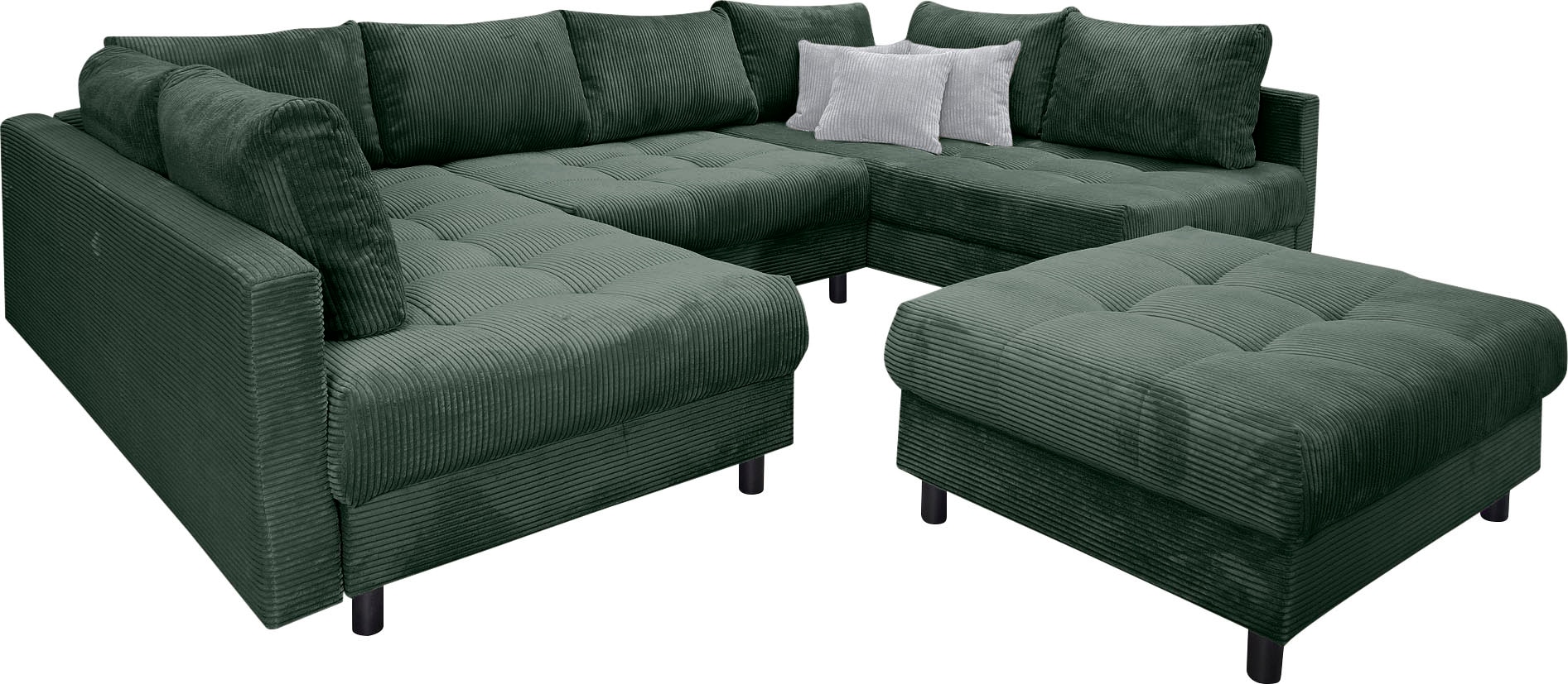 COLLECTION AB Wohnlandschaft »Toni U-Form, B: 298 cm, XXL-Liegefläche 282x178 cm mit Hocker« Set: Sofa & Hocker, 3 Zierkissen, Federkern