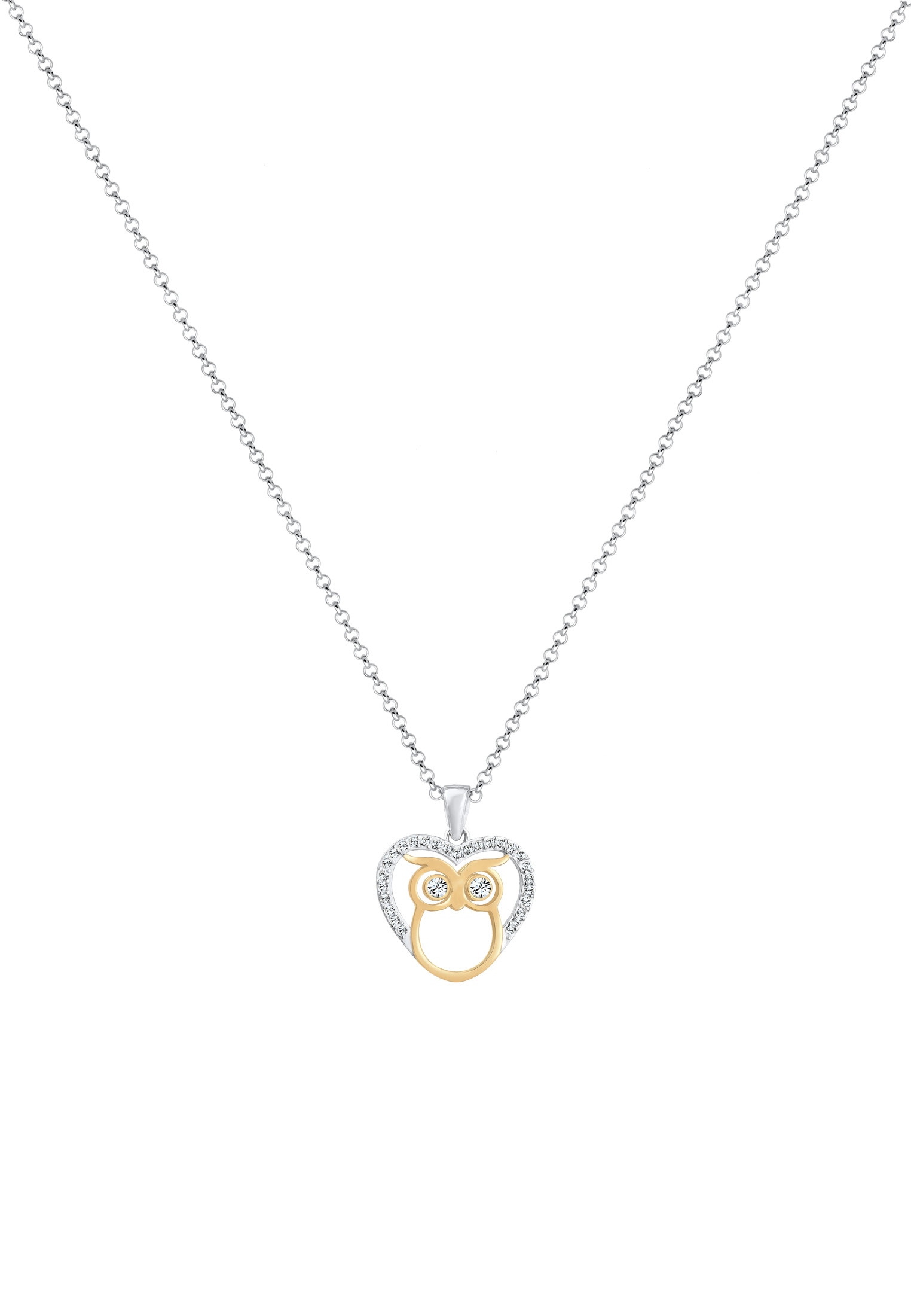 Elli Collierkettchen »Eule Herz 925 Silber, mit Kristallen von Swarovski®«