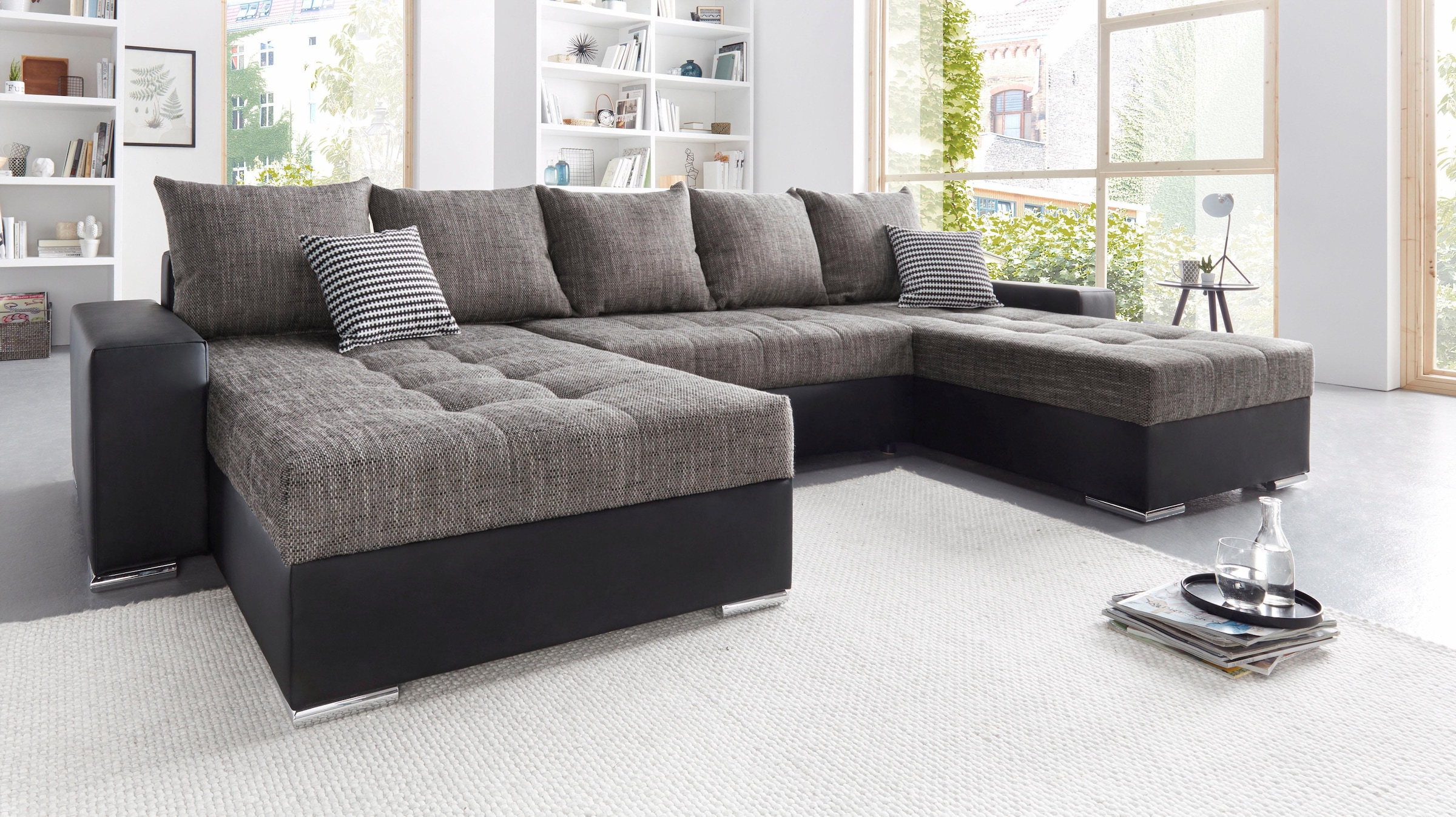 COLLECTION AB Wohnlandschaft »XXL-Josy U-Form, Breite 333 cm, mit 2 Recamieren 77 & 97 cm«, inkl. Bettfunktion, Bettkasten, mit 5 gleich großen Rückenkissen