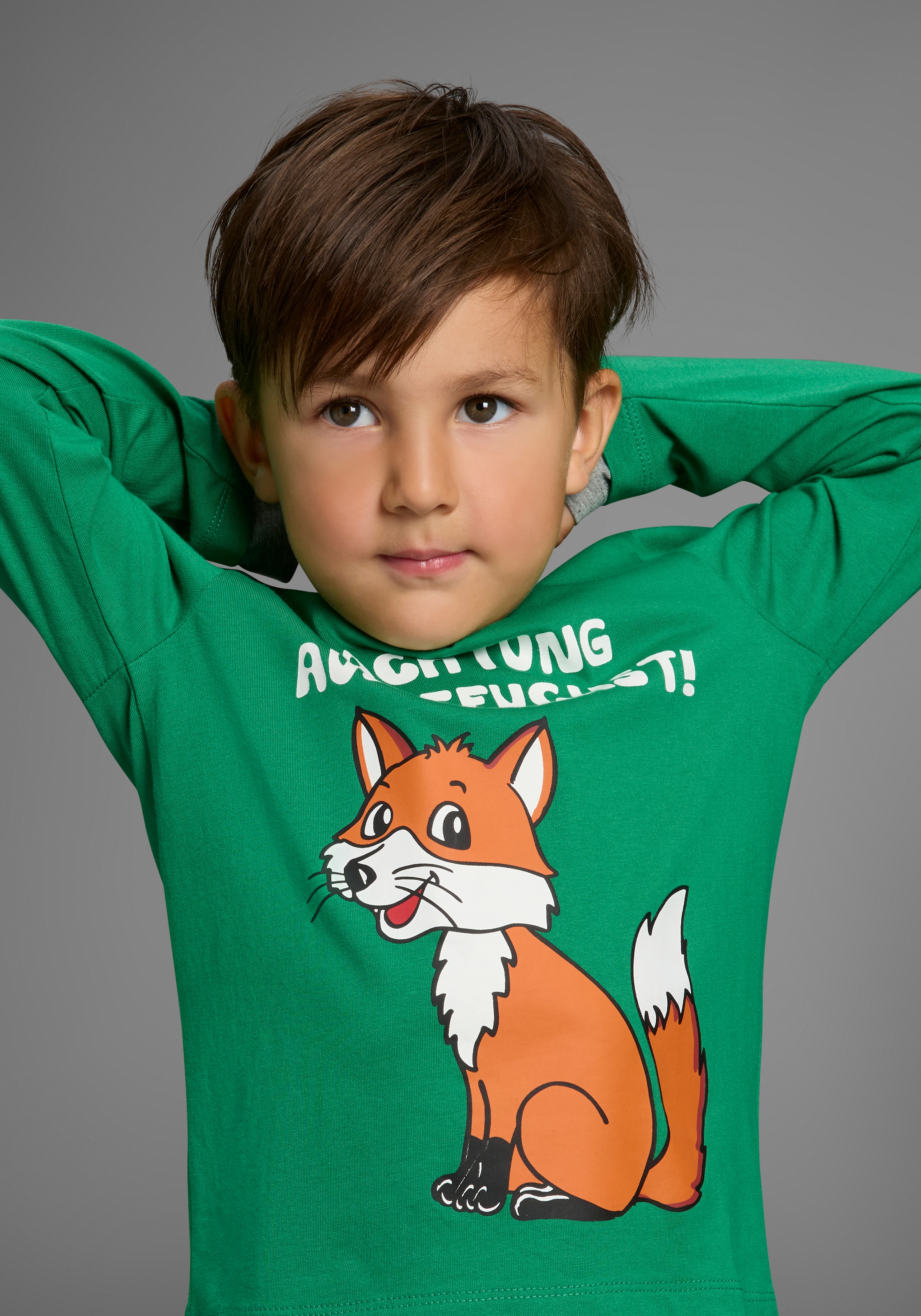 KIDSWORLD Langarmshirt »ACHTUNG AUSGEFUCHST«, Shirt mit coolem Fuchsdruck