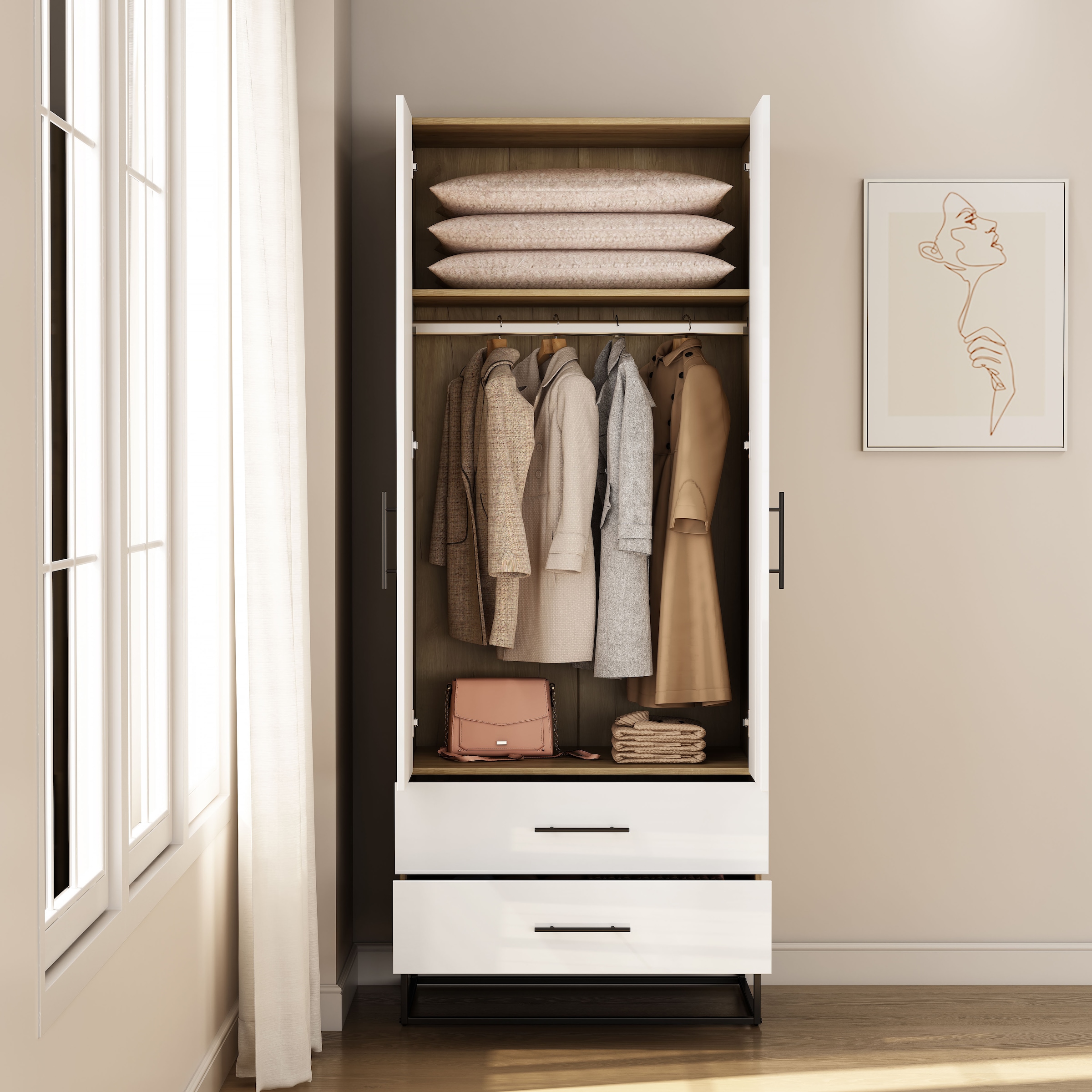 OTTO home Kleiderschrank »Lucca Schlafzimmerschrank Garderobe hochglanz Bestseller« Hochwertige schwarze Griffe und Kufengestell, 