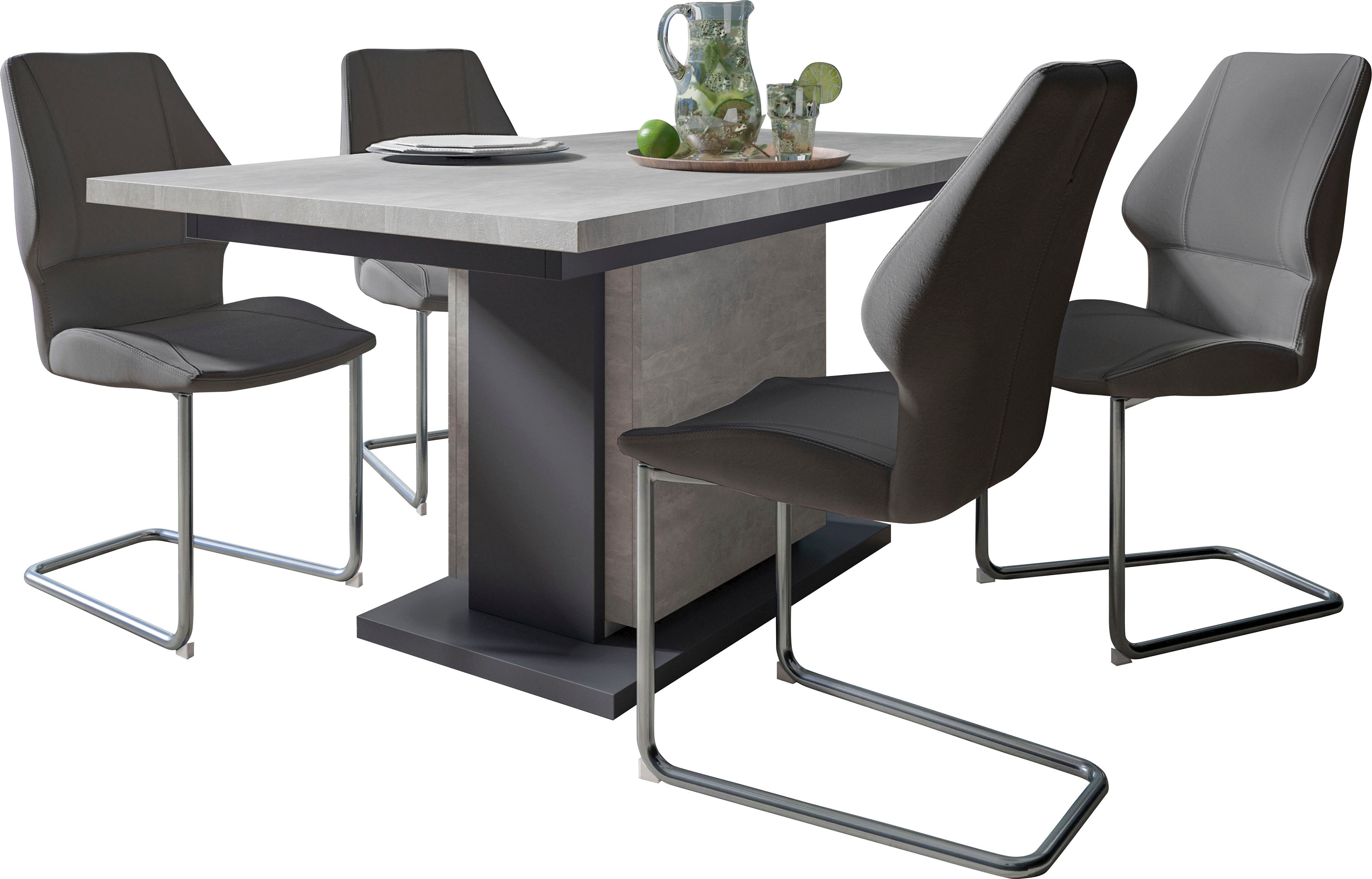 Essgruppe, (Set, 5 tlg Tisch mit 4 Schwingern), Schwinger, grau + chromfarben B/H/T: 160 cm x 93,5 cm x 62 cm
