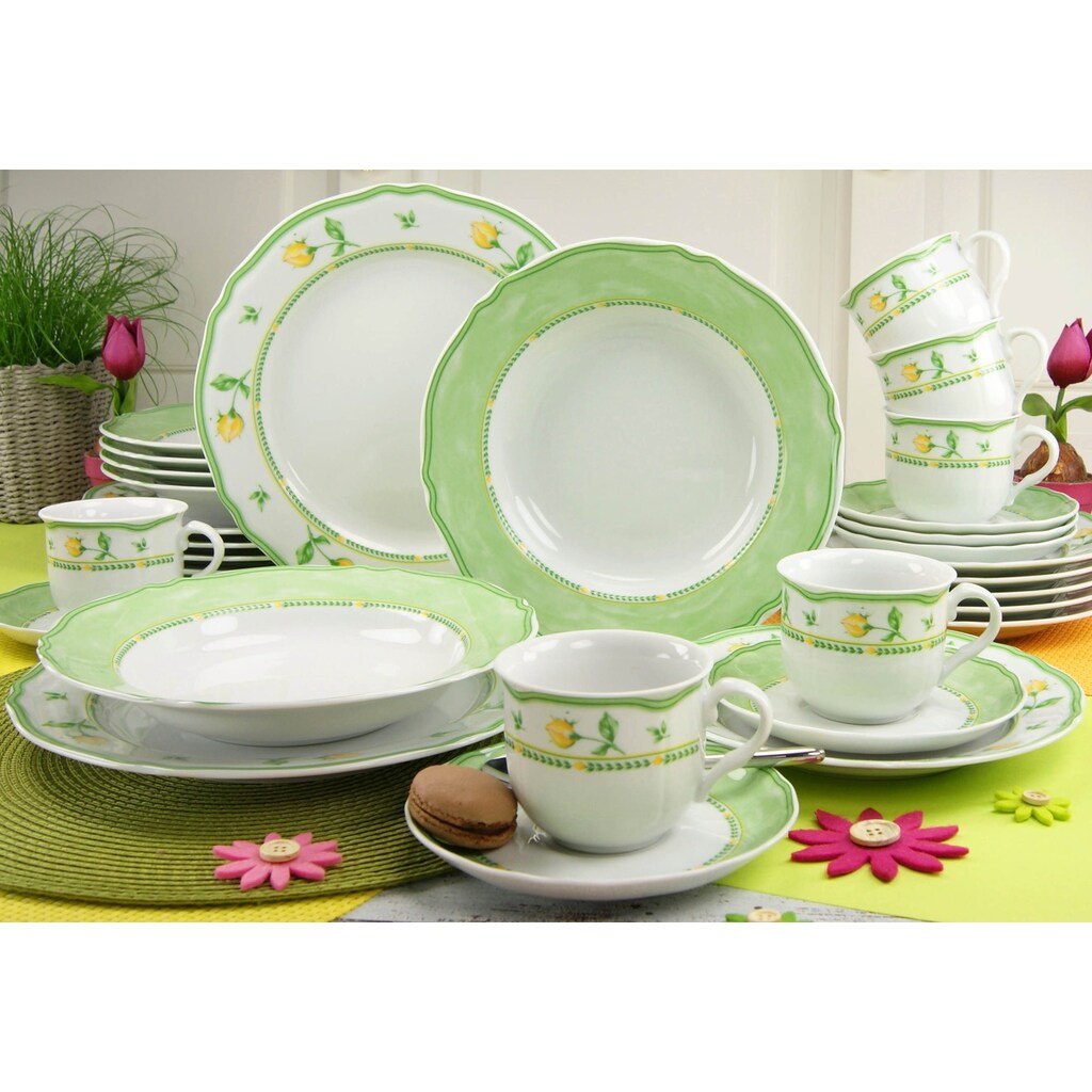 CreaTable Kombiservice »Spring Rose«, (Set, 30 tlg.), Mikrowellengeeignet