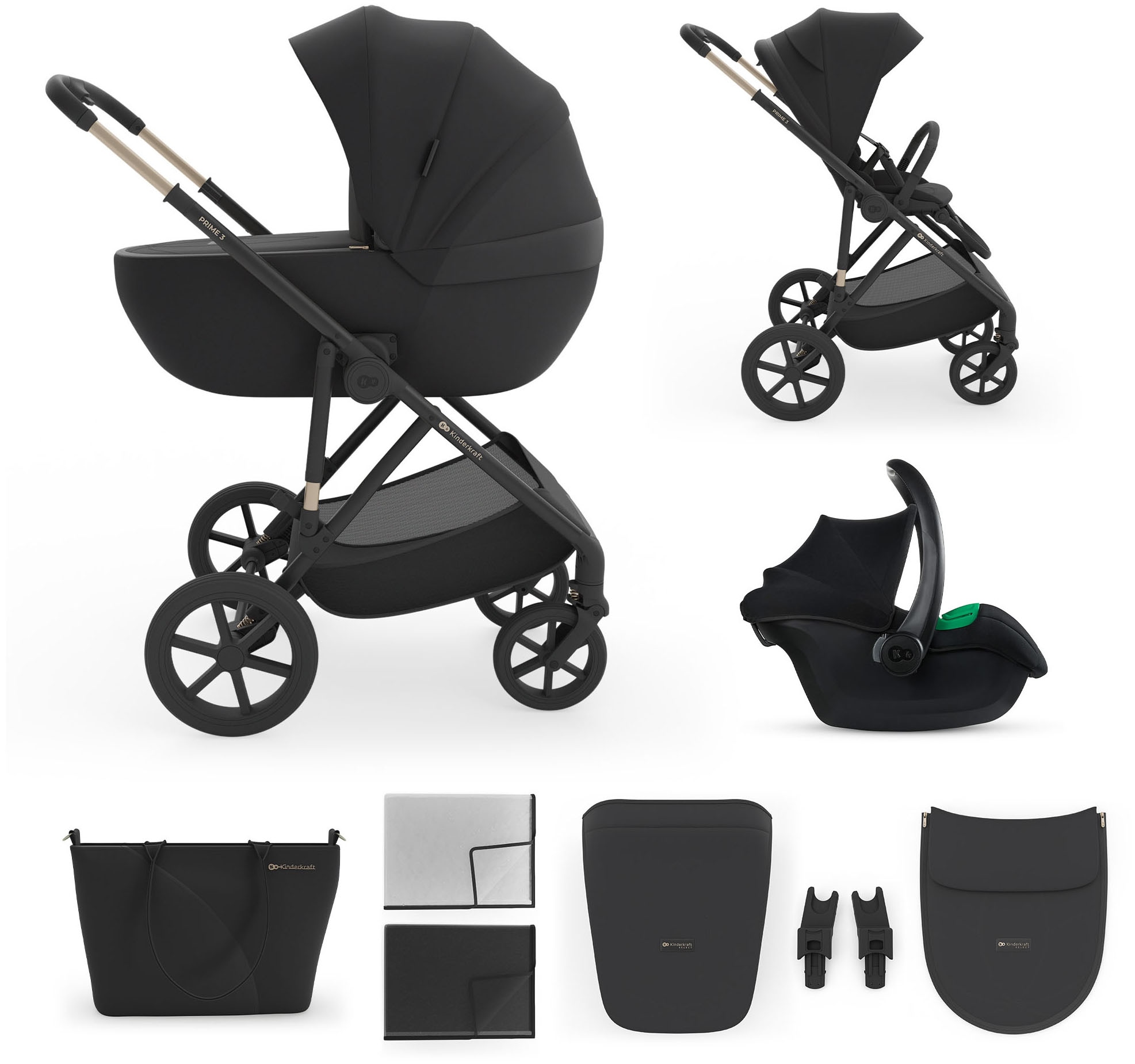Kinderkraft Kombi-Kinderwagen »PRIME 3 3in1« 22 kg inkl. Babyschale MINK