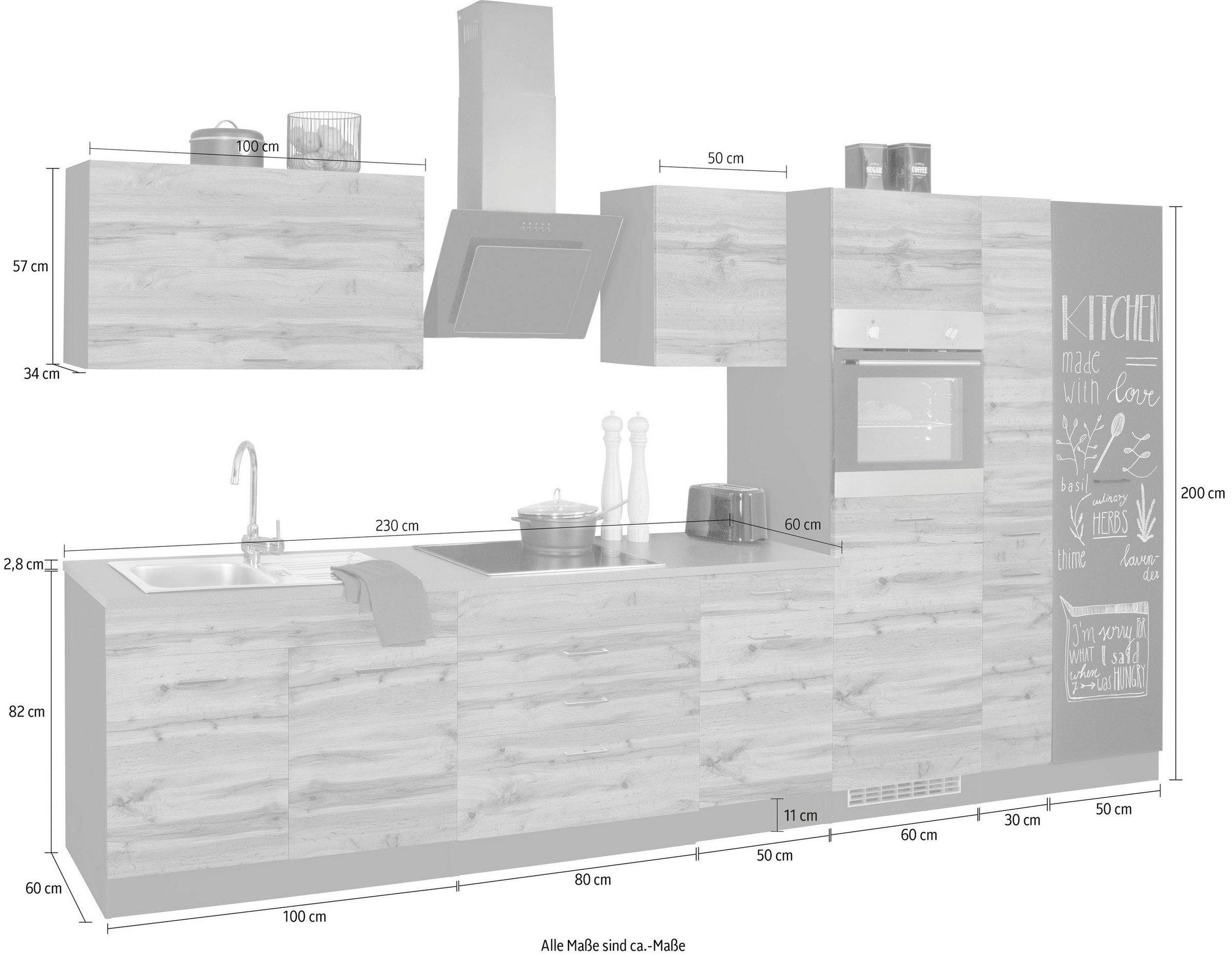 KOCHSTATION Küchenzeile »KS-Trier«, mit E-Geräten, Breite 370 cm