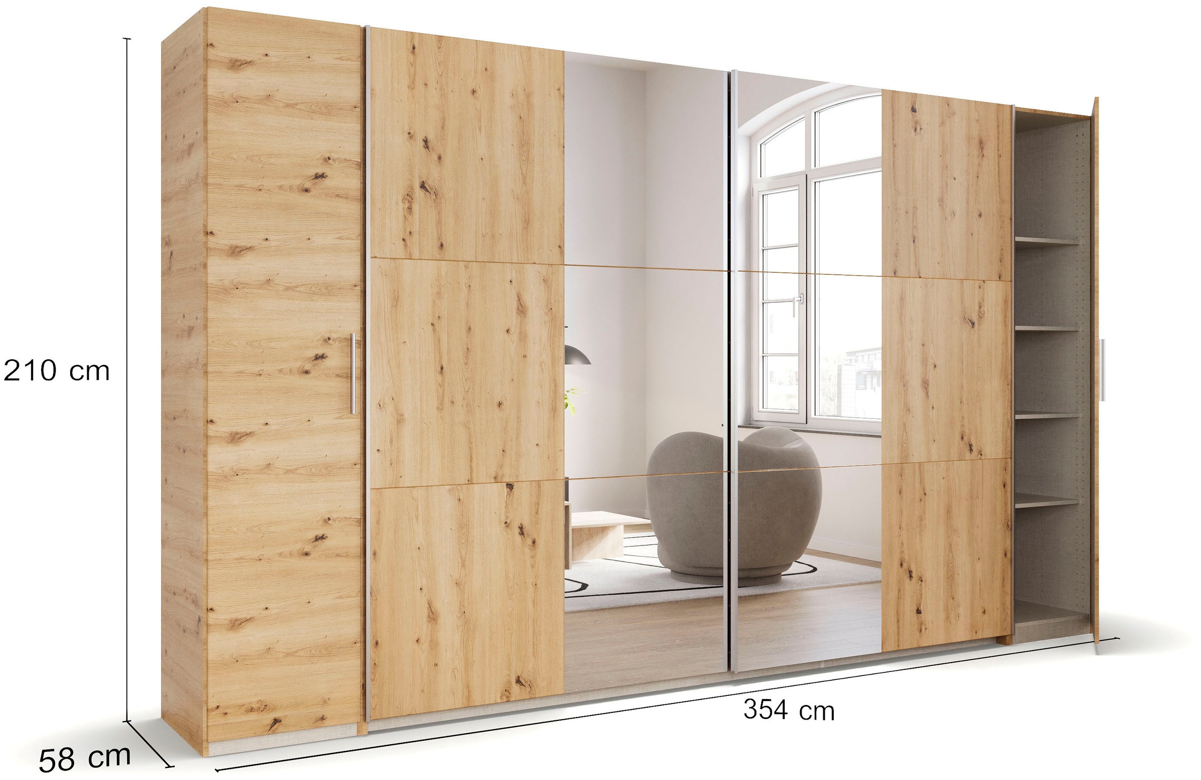 rauch Schwebetürenschrank »Kleiderschrank Drehtürenschrank Schrank Garderobe KRONACH TOPSELLER«, mit Dreh- und Schwebetüren und Spiegel, viele Böden MADE IN GERMANY