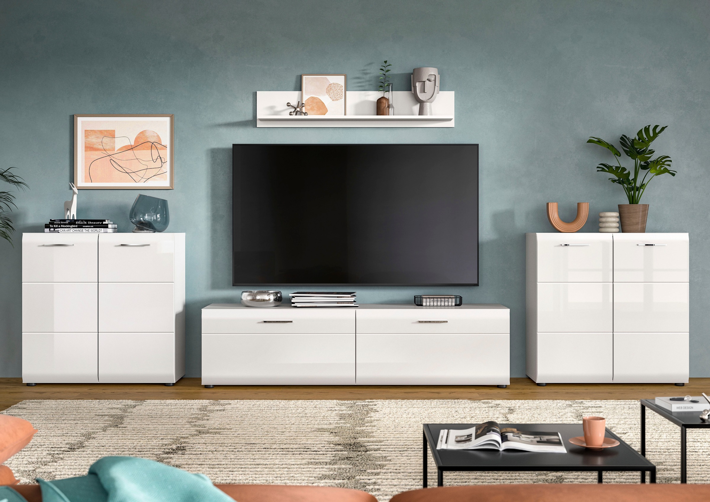 INOSIGN Wohnwand »FLORENZ, 4-teilige Wohn-Kombination, hochwertige MDF-Fron günstig online kaufen