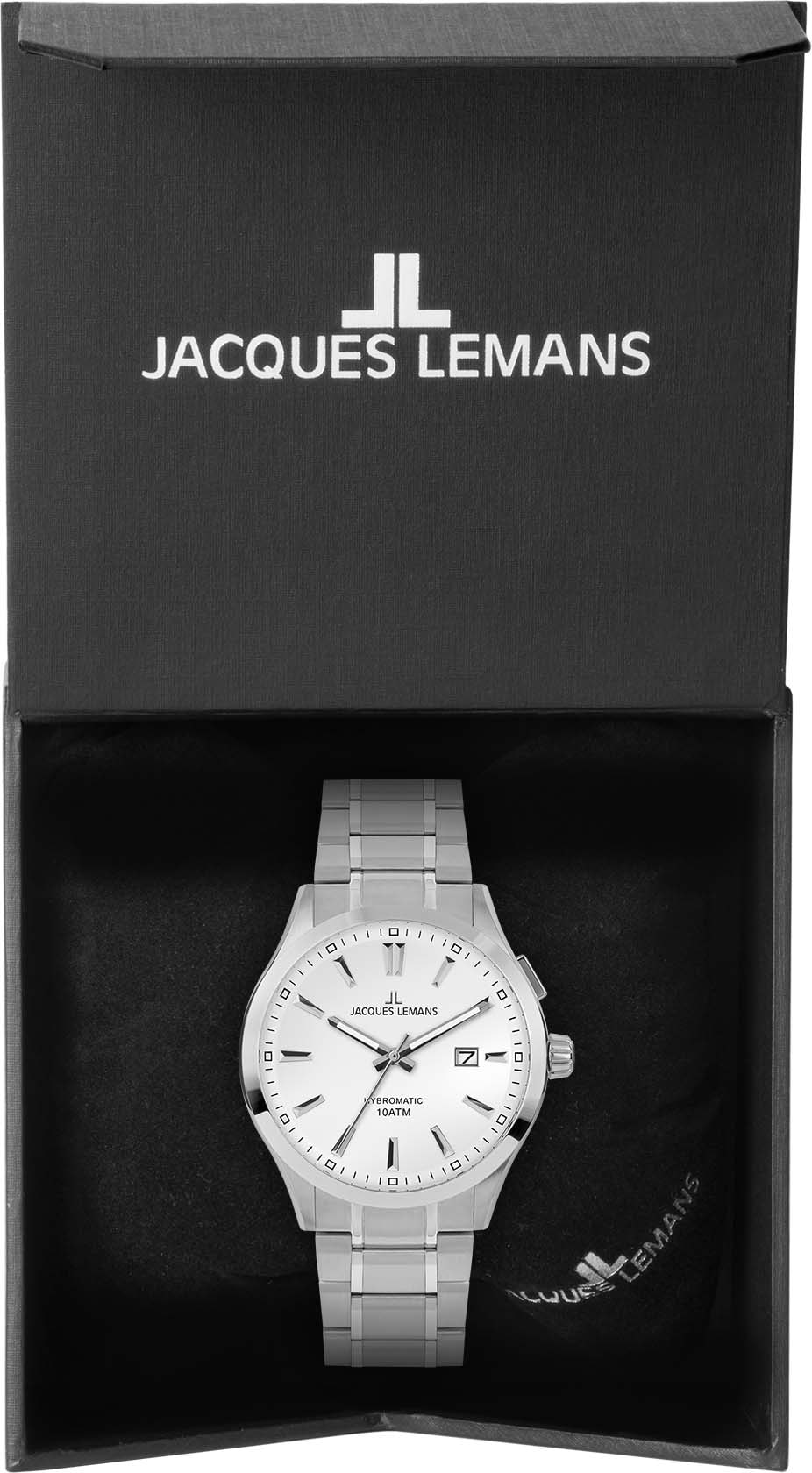 Jacques Lemans Kineticuhr »Hybromatic«, Armbanduhr, Herrenuhr, Datum, Edelstahlarmband, bis 10 bar wasserd.
