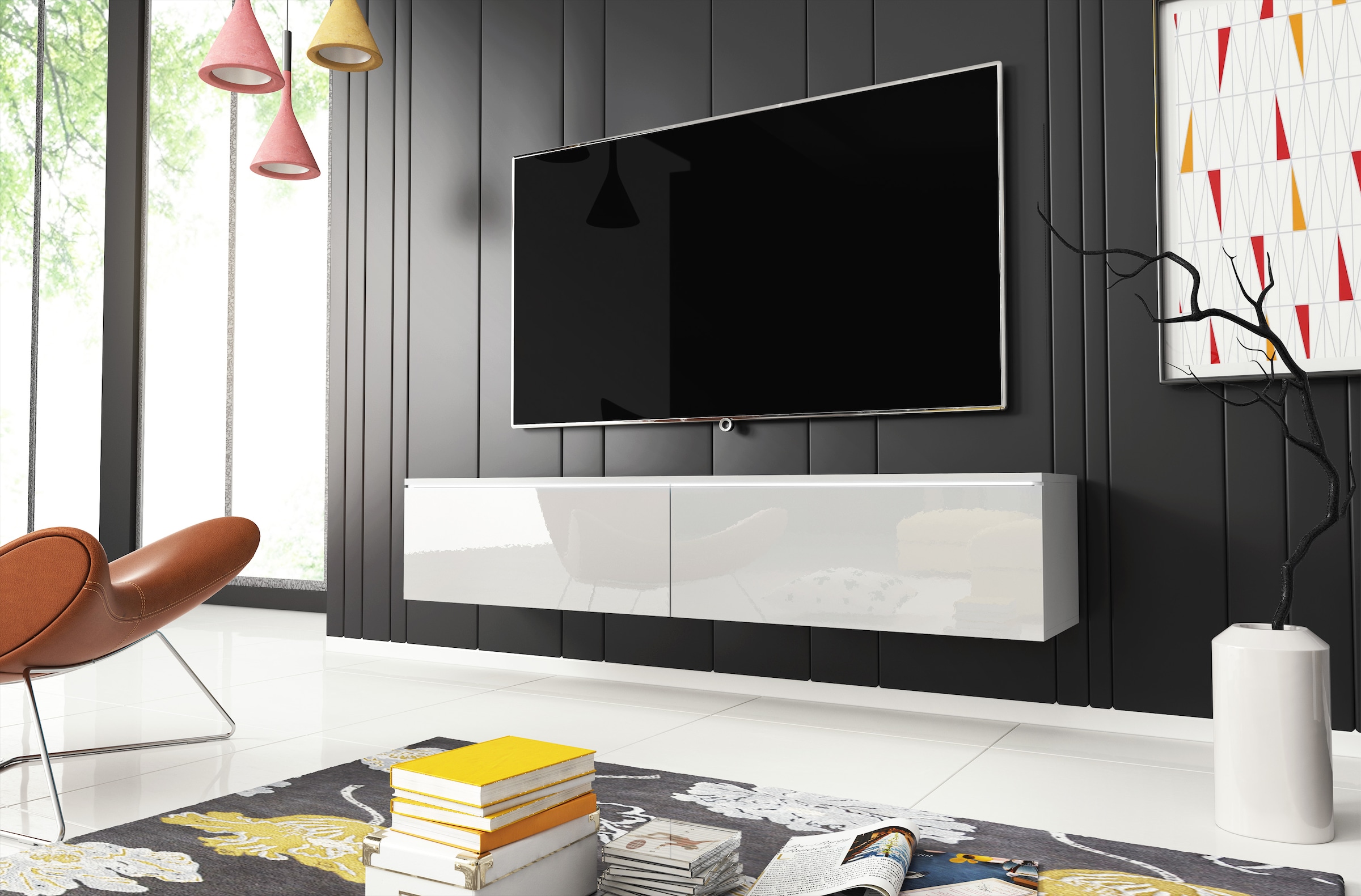 INOSIGN Lowboard »LOWBOARD D, wahlweise mit oder ohne Beleuchtung«, modernes TV-Board ohne Griffe, mit viel Stauraum,stehend und hängend