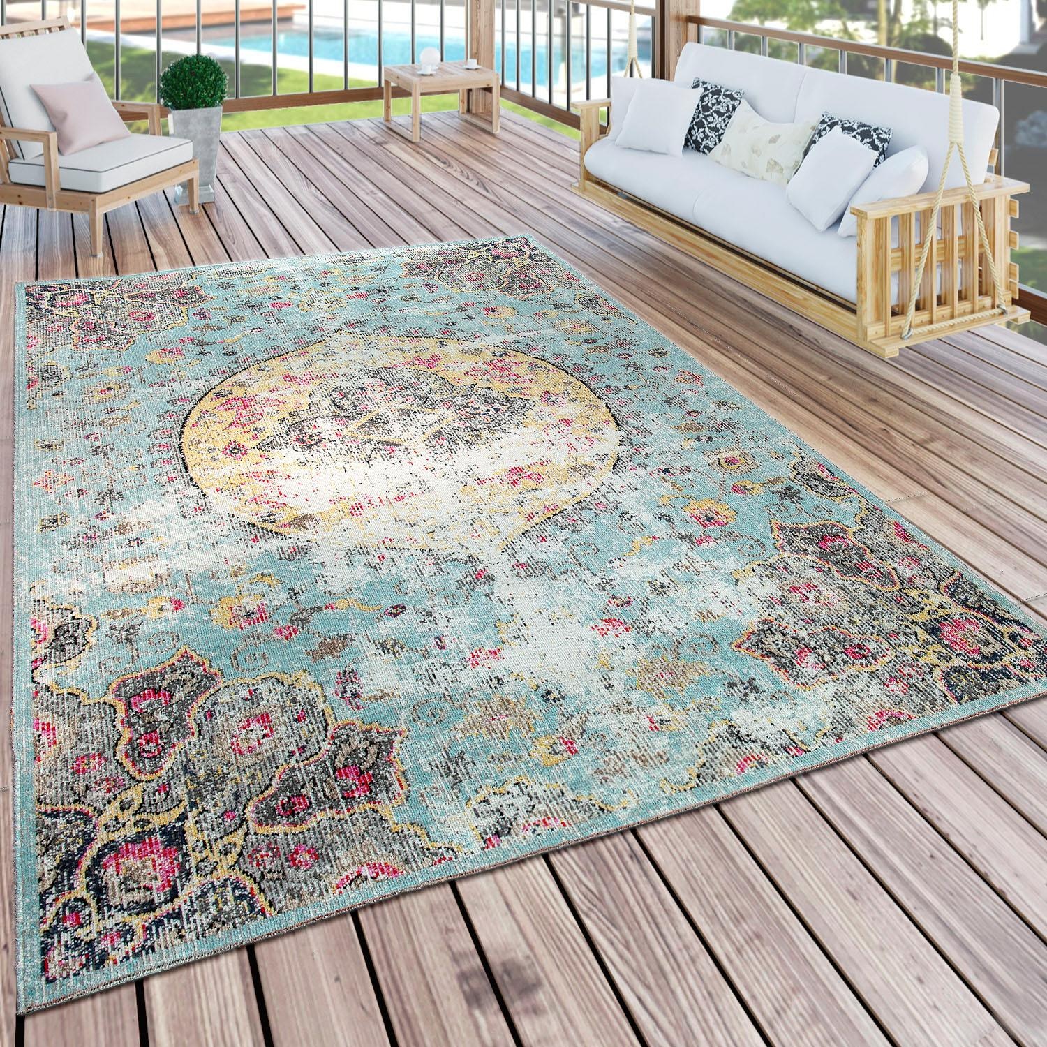 Paco Home Teppich »Artigo 401«, rechteckig, 2 mm Höhe, Kurzflor, Orient-Optik, Vintage Design, In- und Outdoor geeignet
