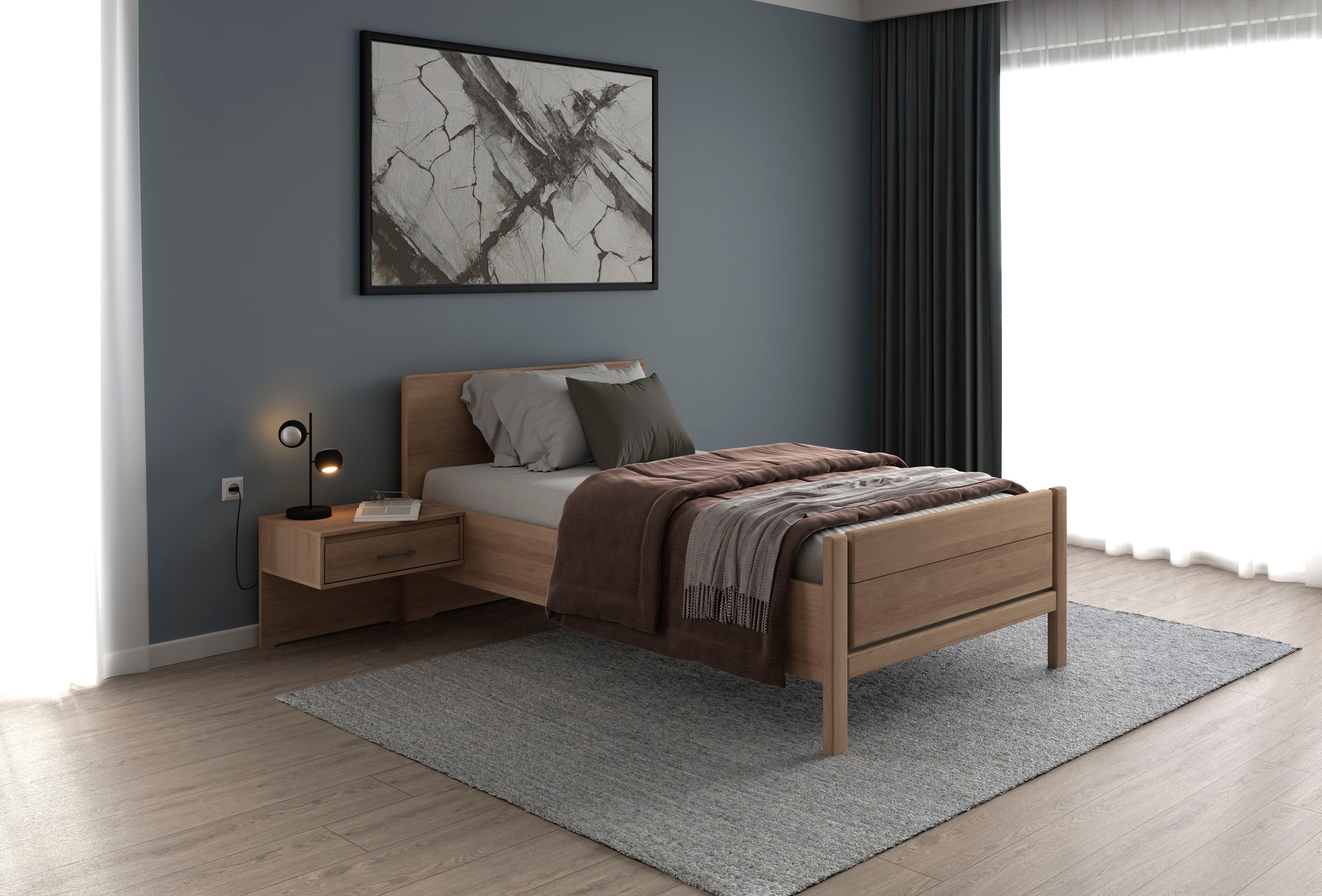 Musterring Holzbett »Sorrent, Bettgestell, Bettrahmen, teilmassiv Eiche«, (MADE IN GERMANY), Eiche teilmassiv, Liegehöhenverstellung, Stollenfußteil