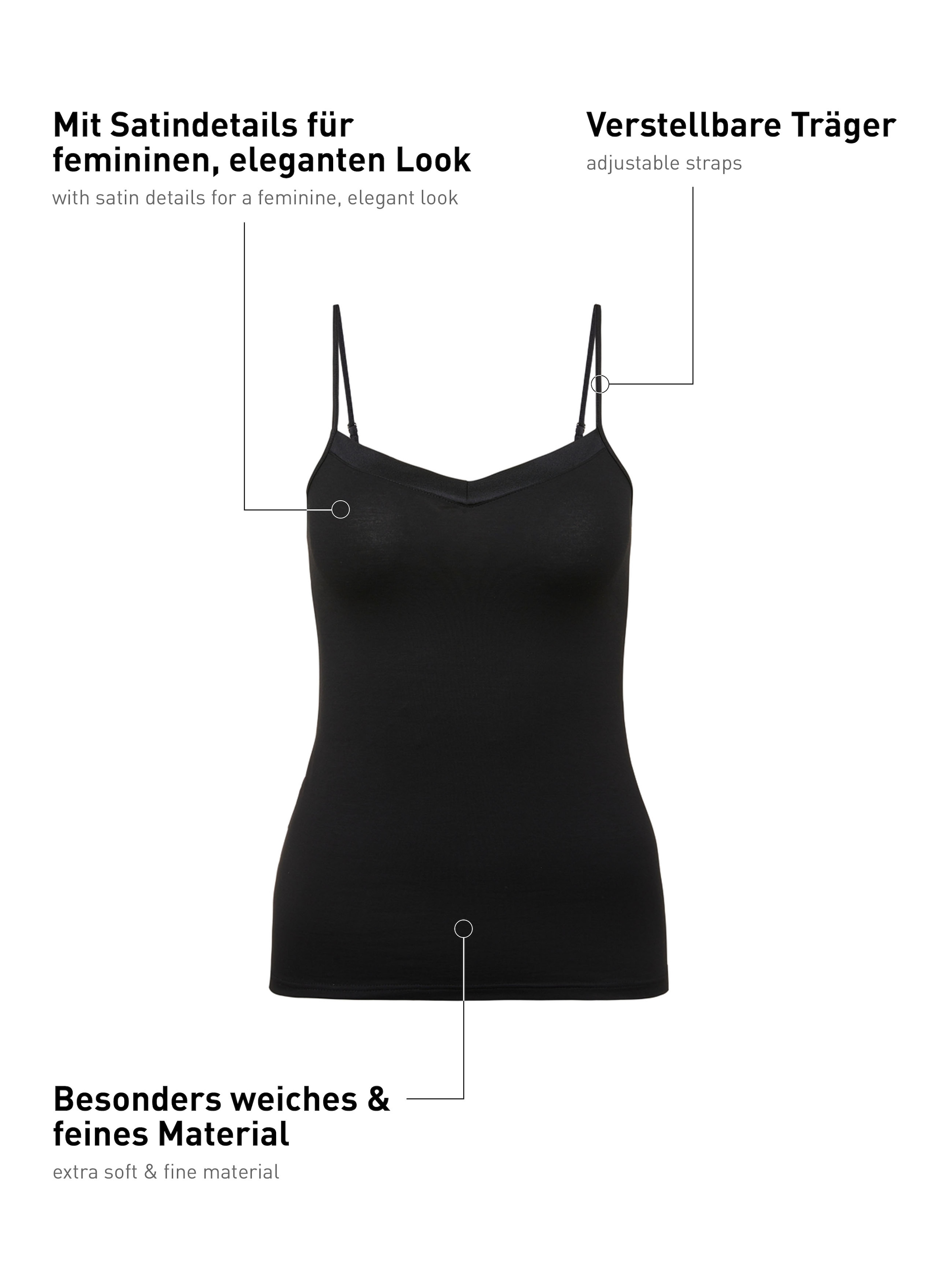 CALIDA Spaghettitop »Cate« Satin-Einsatz , Single Jersey Qualität, elastisch, weich, feminin