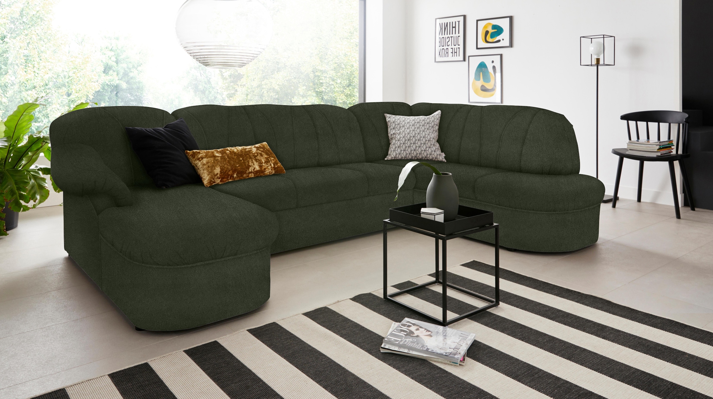 DOMO collection Wohnlandschaft »Pegnitz, zeitlos und modern, mit attraktiver Rückensteppung, U-Form«, wahlweise mit Bettfunktion