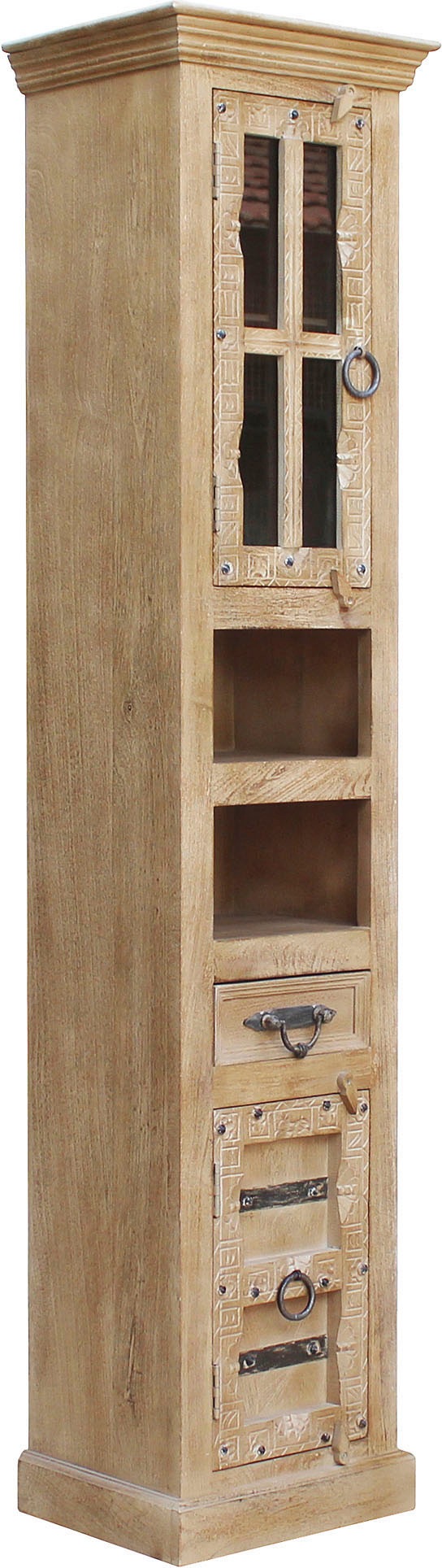 SIT Vitrine »Daipur mit Glastür und 1 Schubkasten. 2 offen Fächer«, geschnitzte Verzierungen, Breite 44/Höhe 188 cm