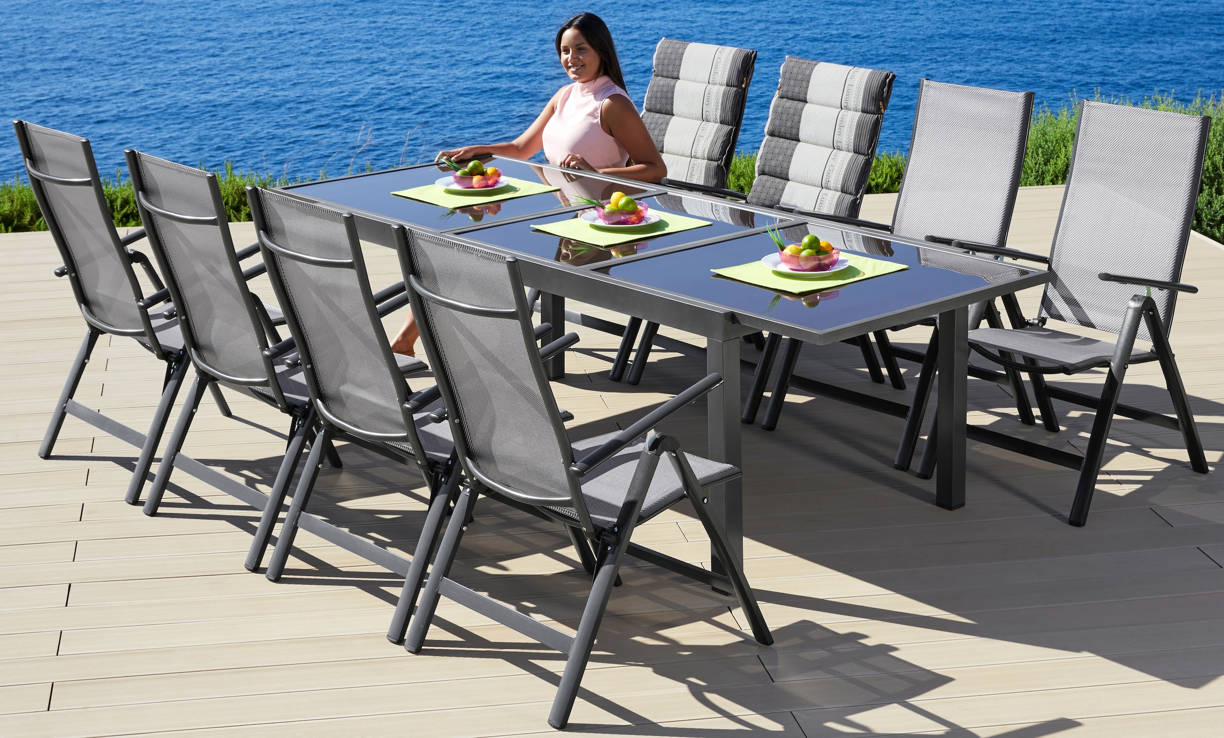 MERXX Garten-Essgruppe »Amalfi«, inkl. 8 Stühlen und ausziehbarem Tisch (180 - 240 cm)