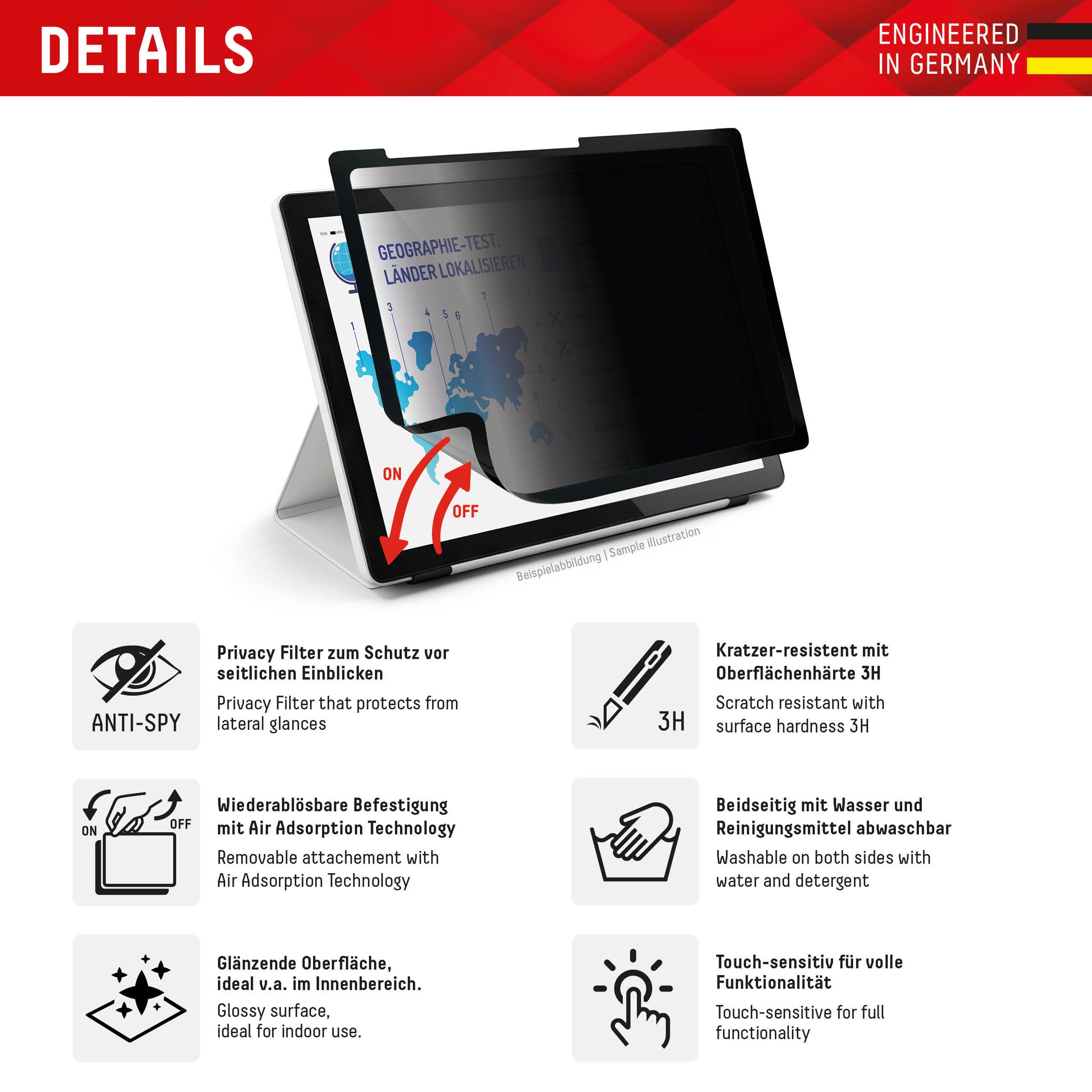 Displex Displayschutzfolie »Tablet Privacy Safe« für Apple iPad Pro 11" (2024/2025) Blickschutzfolie, Schutzfolie, Bildschirmschutz, kratz- & stoßfest