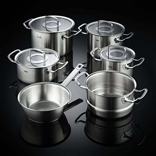 Fissler Topf-Set »Original-Profi Collection®«, Edelstahl 18/10, (Set, 6 tlg., Kochtopf 16/20/24 + Bratentopf 20 + Sauteuse 20 + Dämpfeinsatz 20cm), Made in Germany